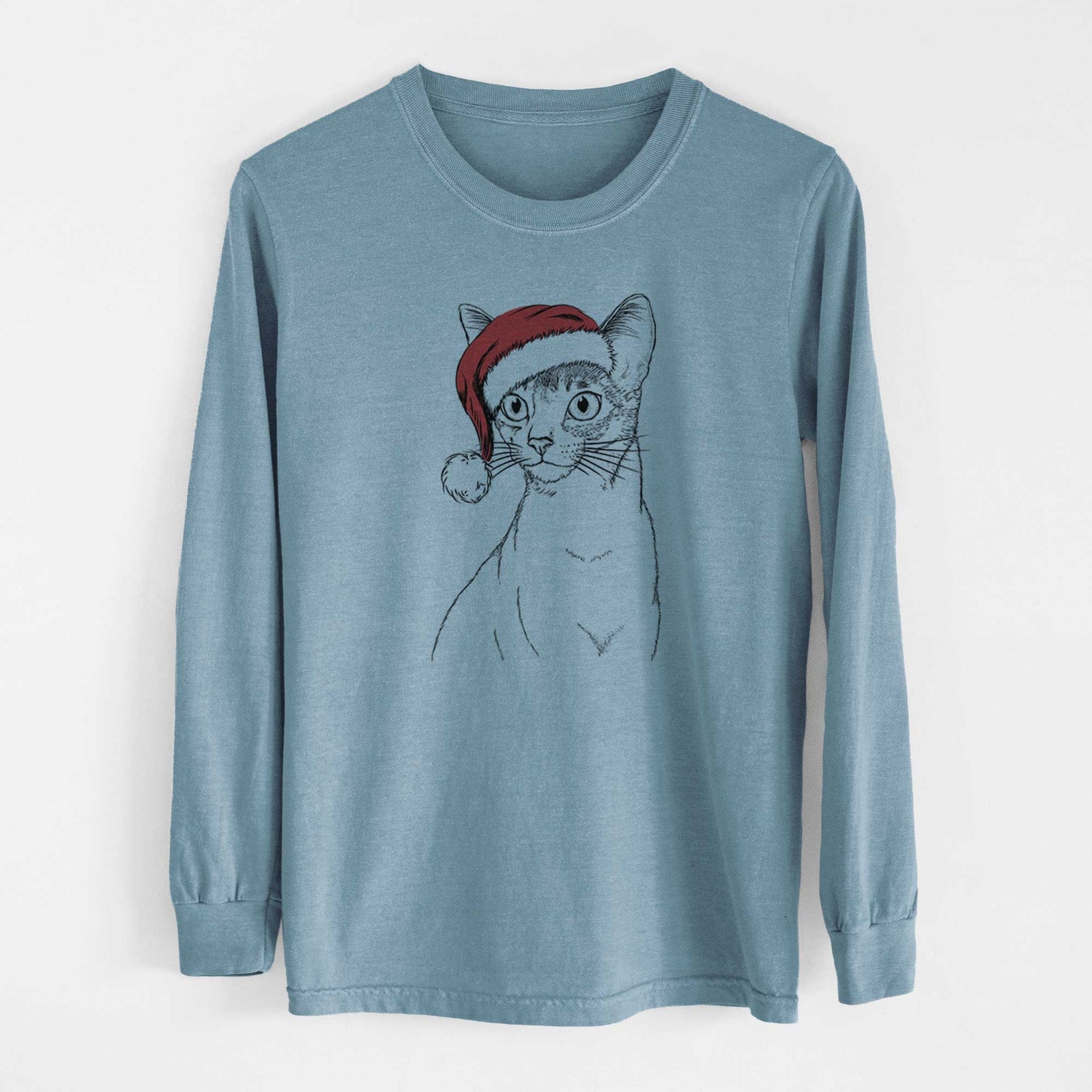 Santa Cedric the Abyssinian Cat - Heavyweight 100% Cotton Long Sleeve