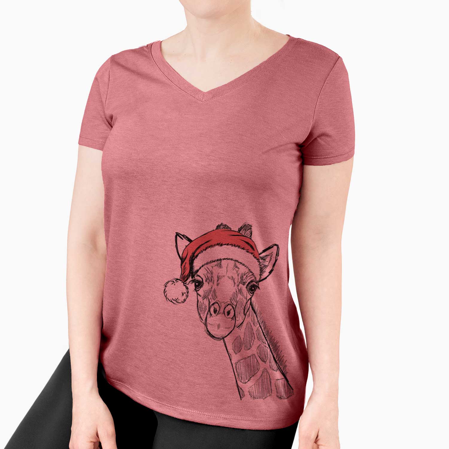 Santa Cedrick the Giraffe - Women's V-neck Shirt