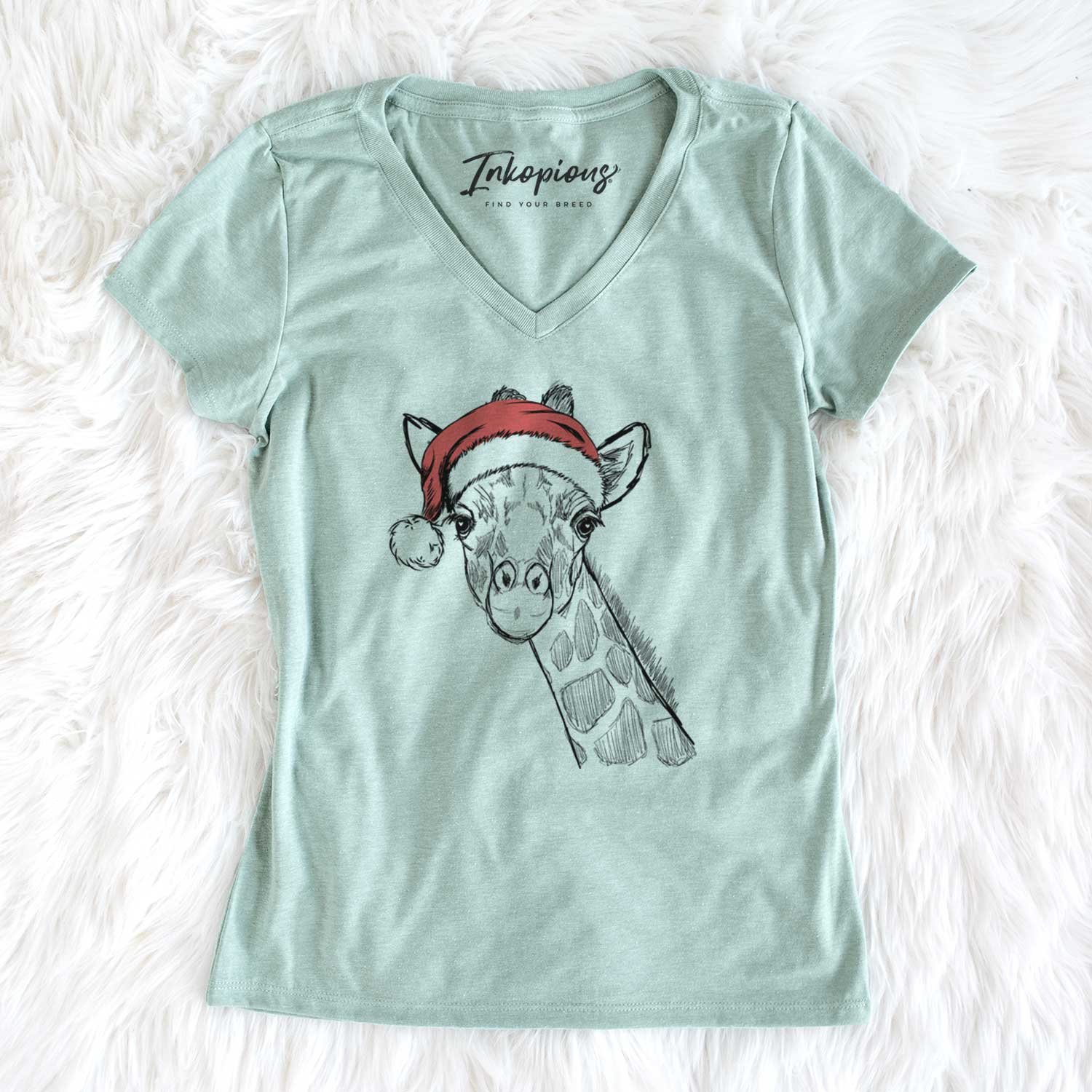 Santa Cedrick the Giraffe - Women's V-neck Shirt