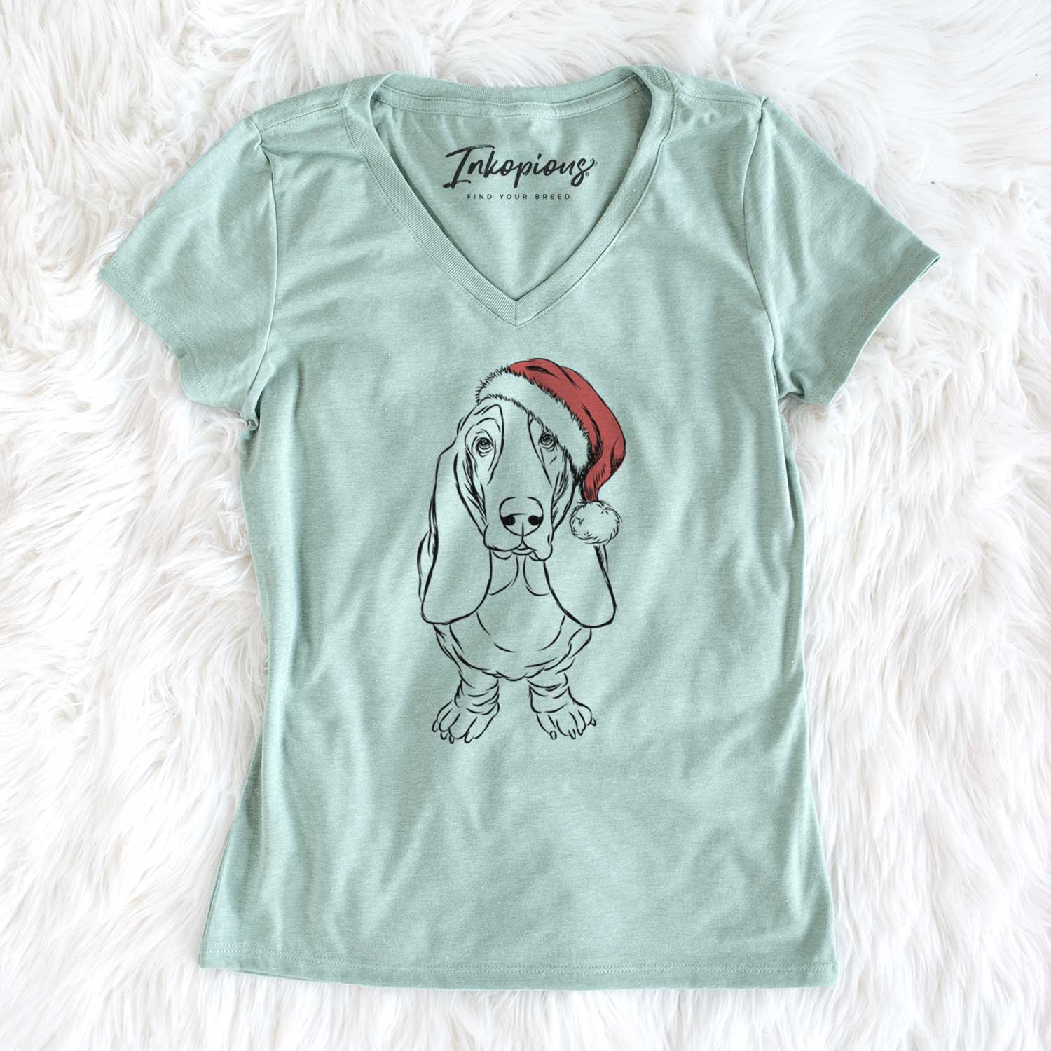 Santa Charlie the Basset Hound - Women's V-neck Shirt