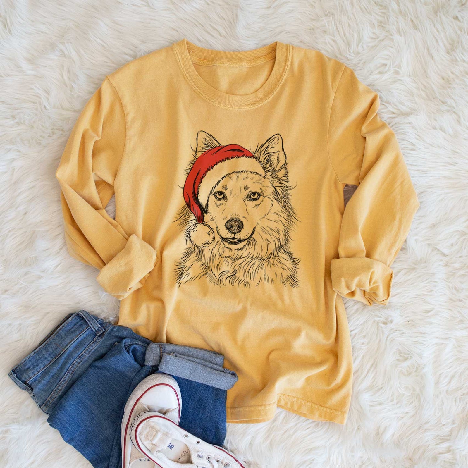 Santa Chia the Samoyed Husky Mix - Heavyweight 100% Cotton Long Sleeve