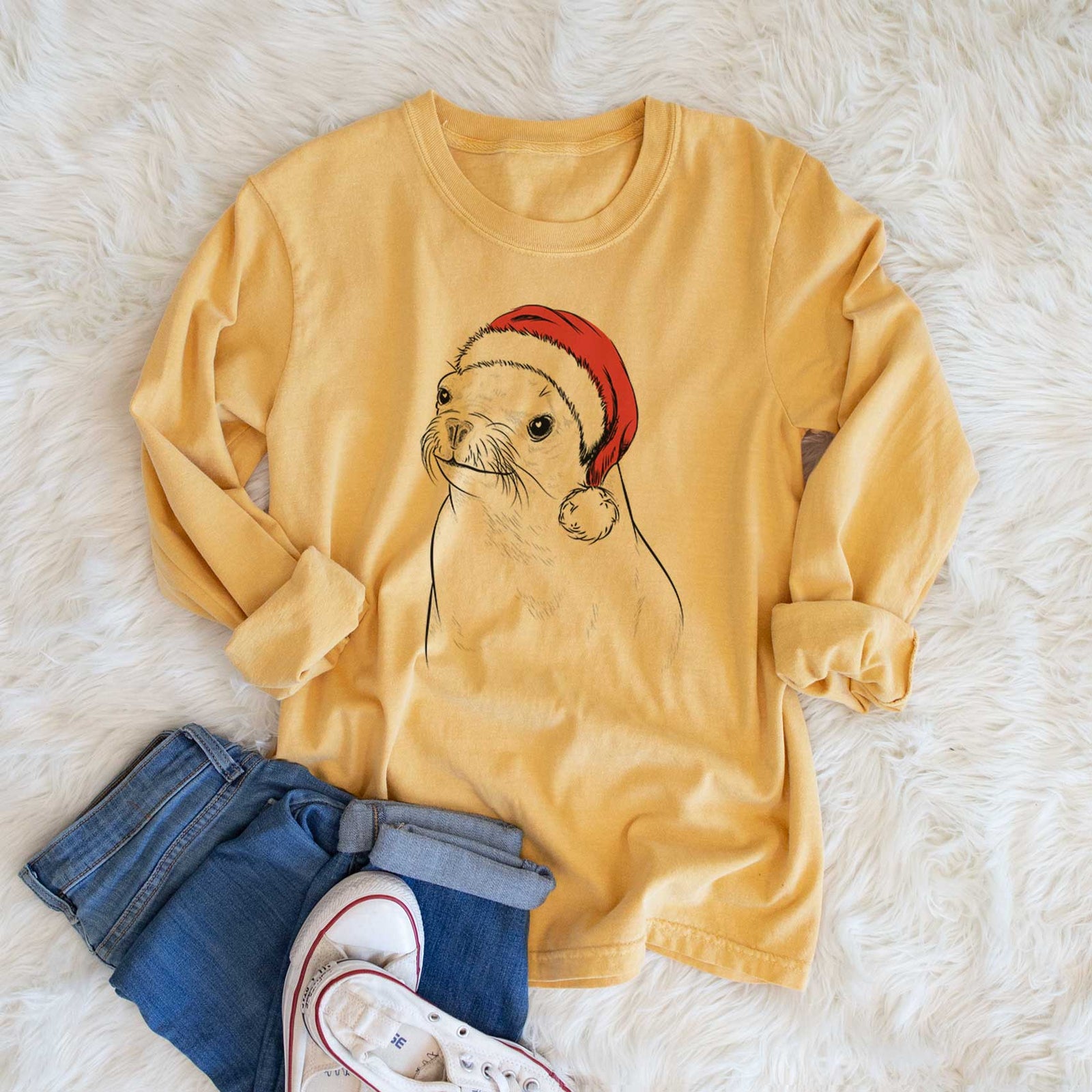 Santa Chip the California Sea Lion - Heavyweight 100% Cotton Long Sleeve