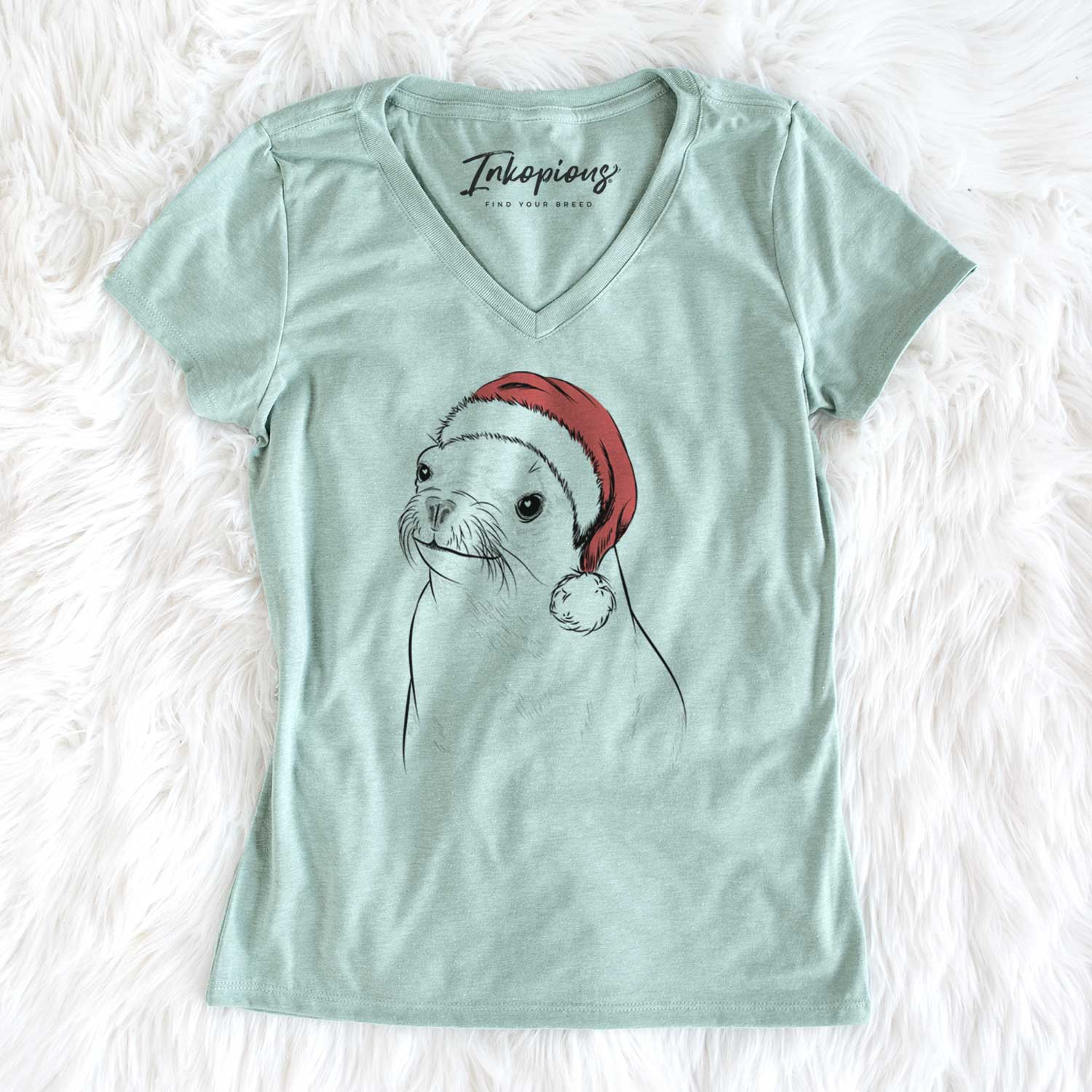 Santa Chip the California Sea Lion - Women's V-neck Shirt