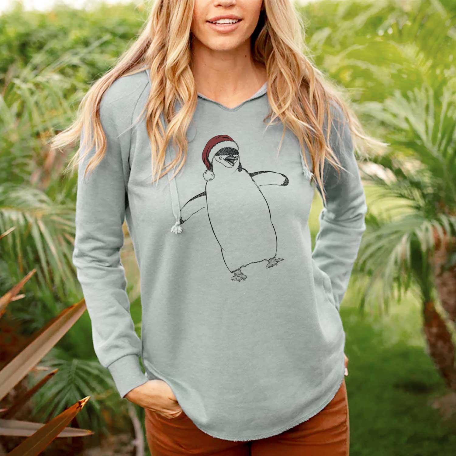 Santa Chive the Chinstrap Penguin - Cali Wave Hooded Sweatshirt
