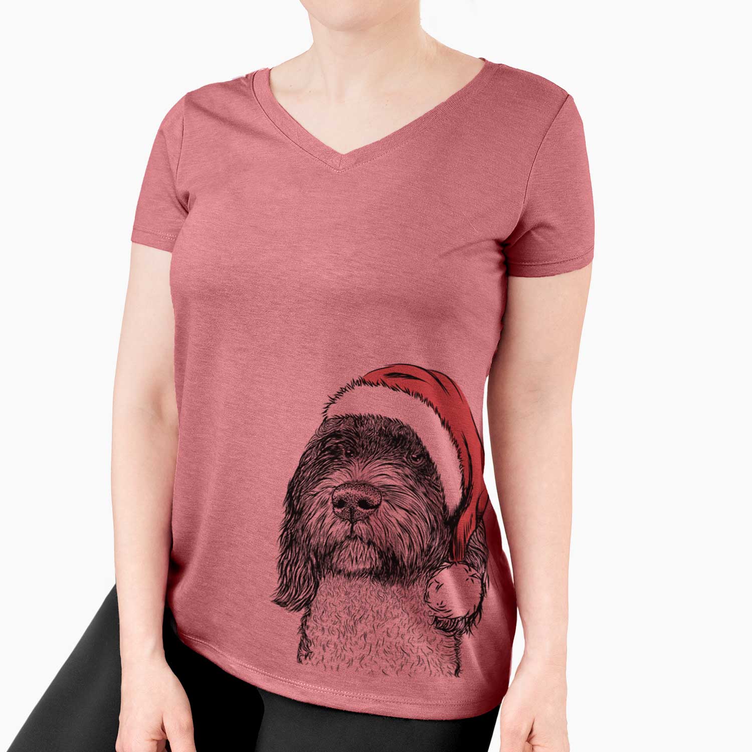 Santa Chris the Portuguese Water Dog - Women's V-neck Shirt