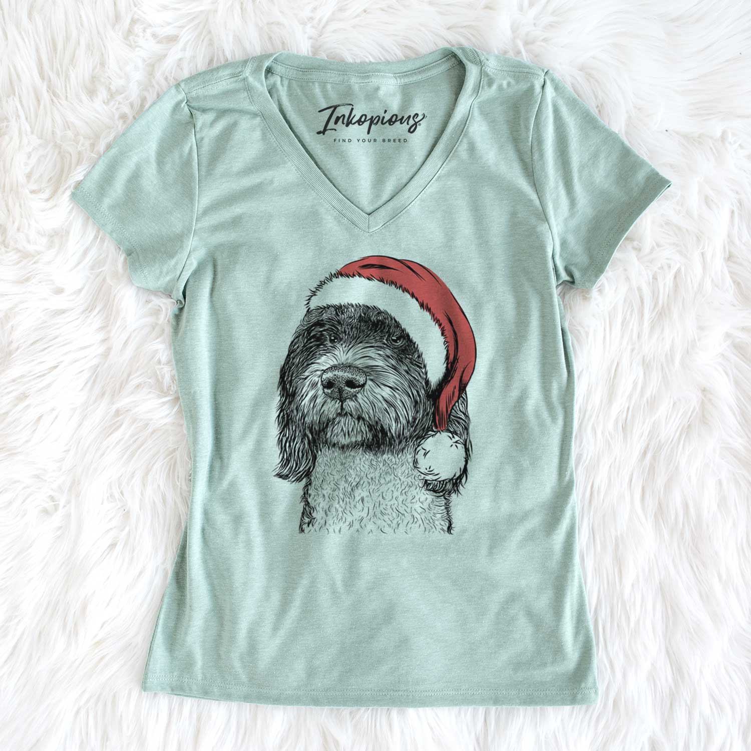 Santa Chris the Portuguese Water Dog - Women's V-neck Shirt