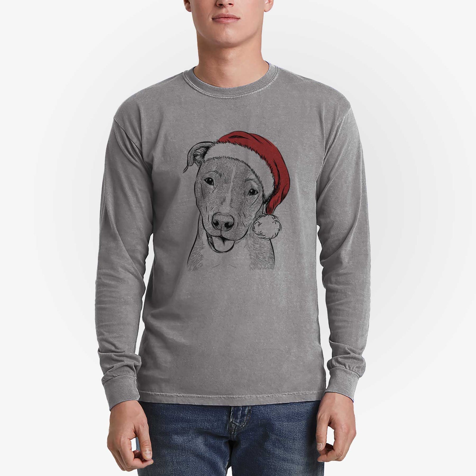 Santa Claiborne the American Staffordshire Terrier - Heavyweight 100% Cotton Long Sleeve