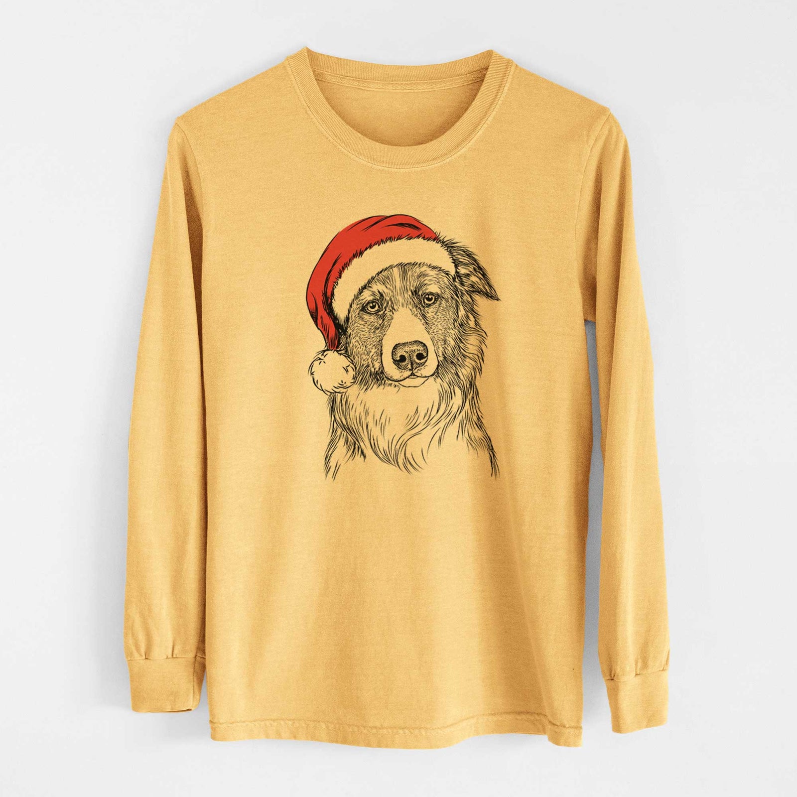 Santa Cynder the English Shepherd - Heavyweight 100% Cotton Long Sleeve