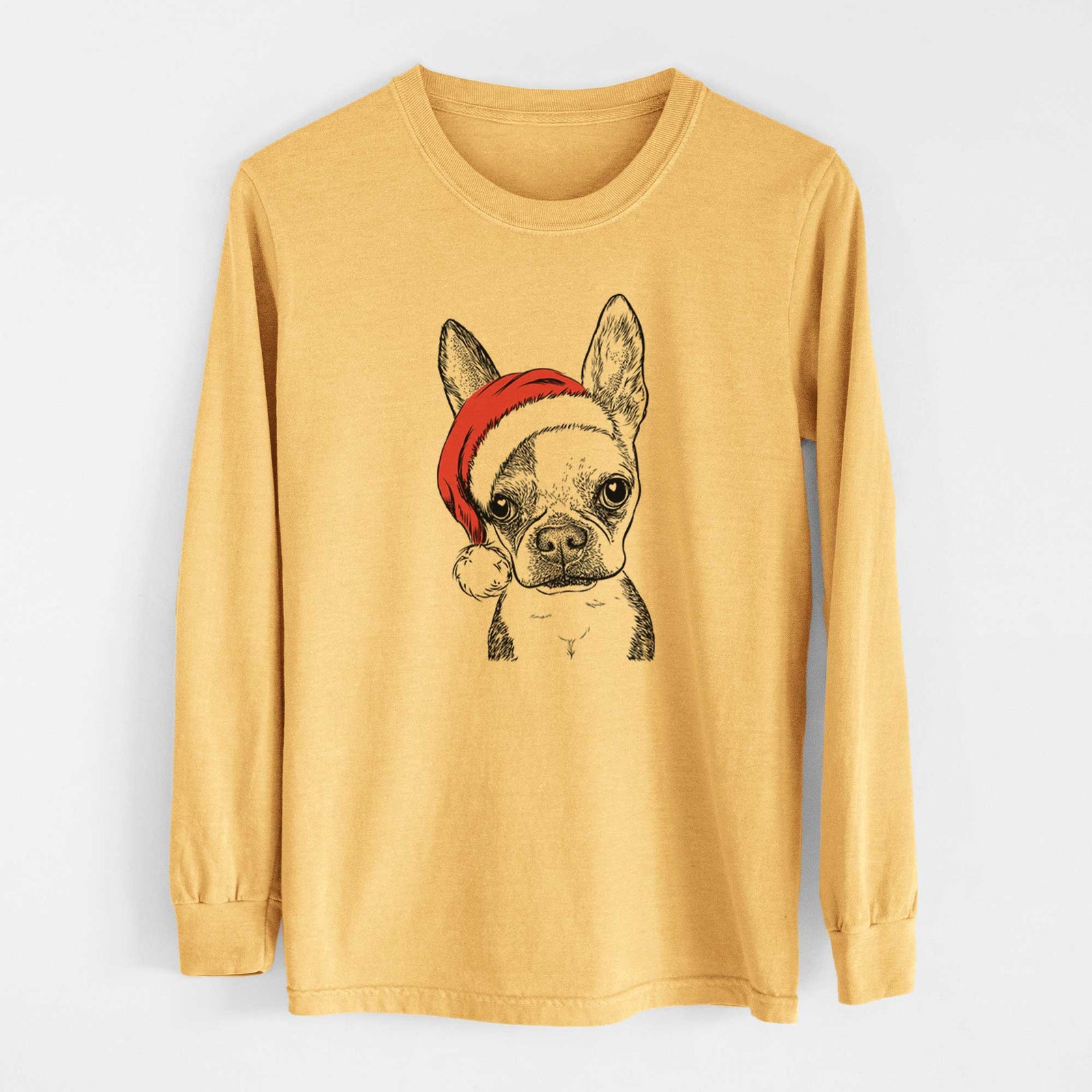 Santa Daisy the Boston Terrier - Heavyweight 100% Cotton Long Sleeve