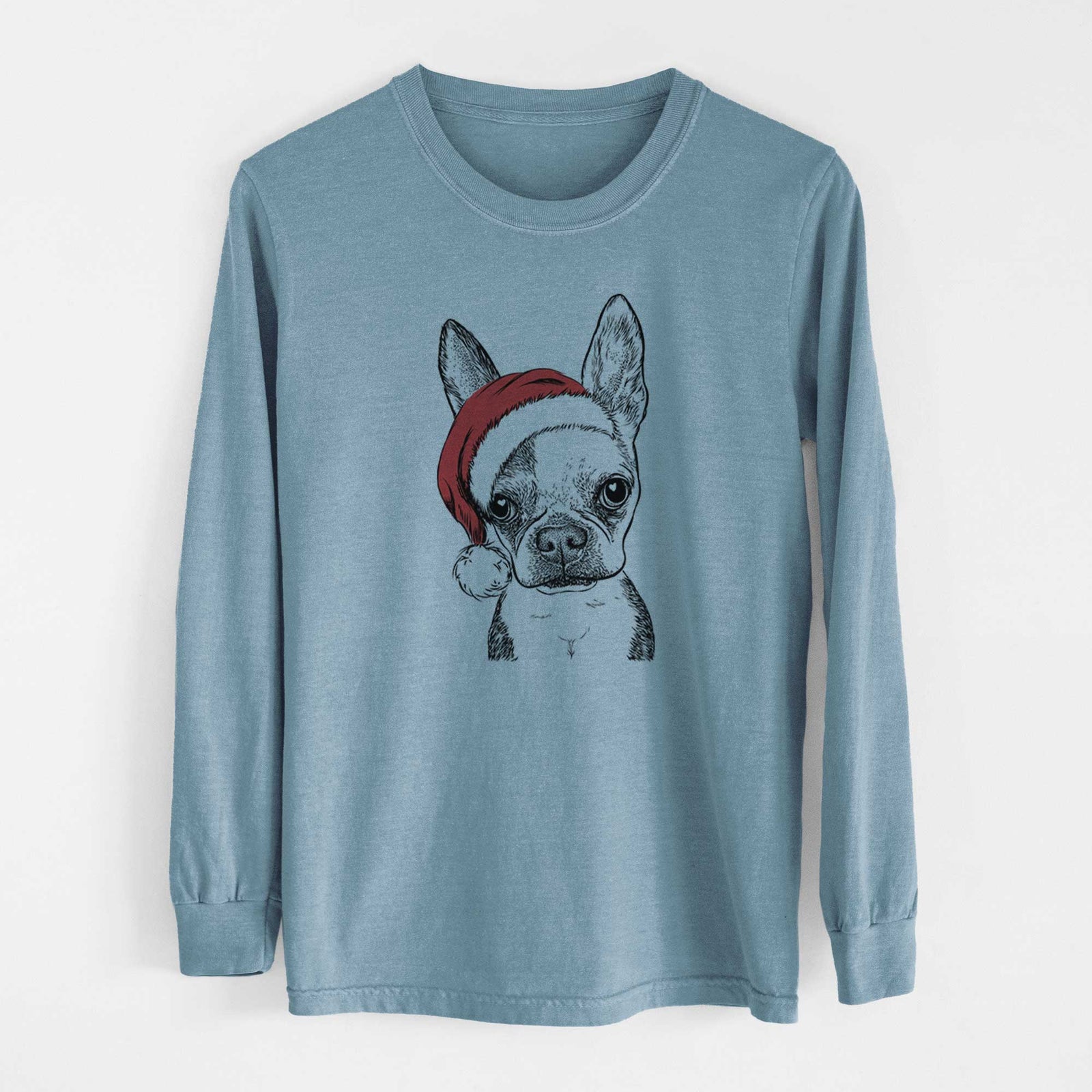 Santa Daisy the Boston Terrier - Heavyweight 100% Cotton Long Sleeve