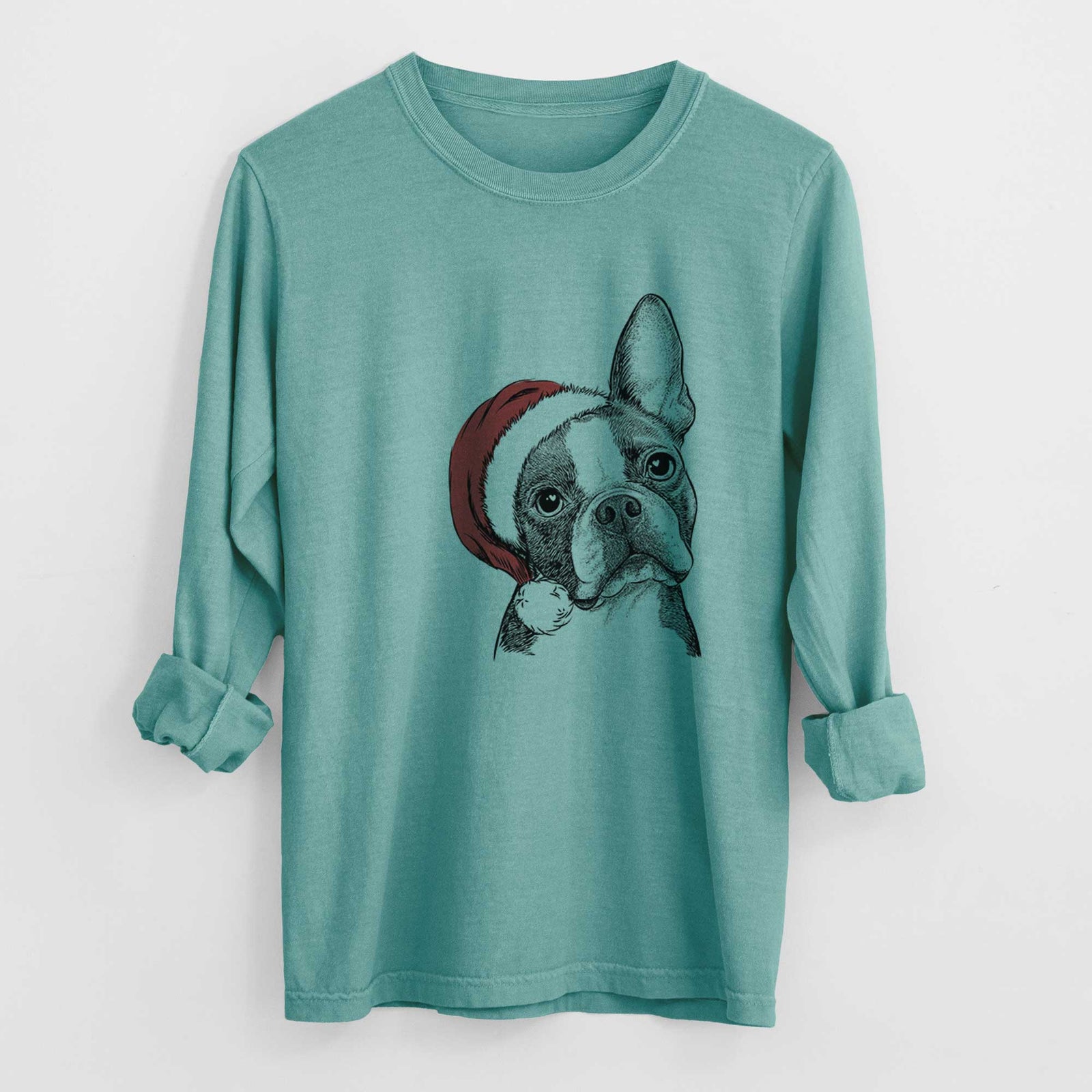 Santa Dee Dee the Boston Terrier - Heavyweight 100% Cotton Long Sleeve