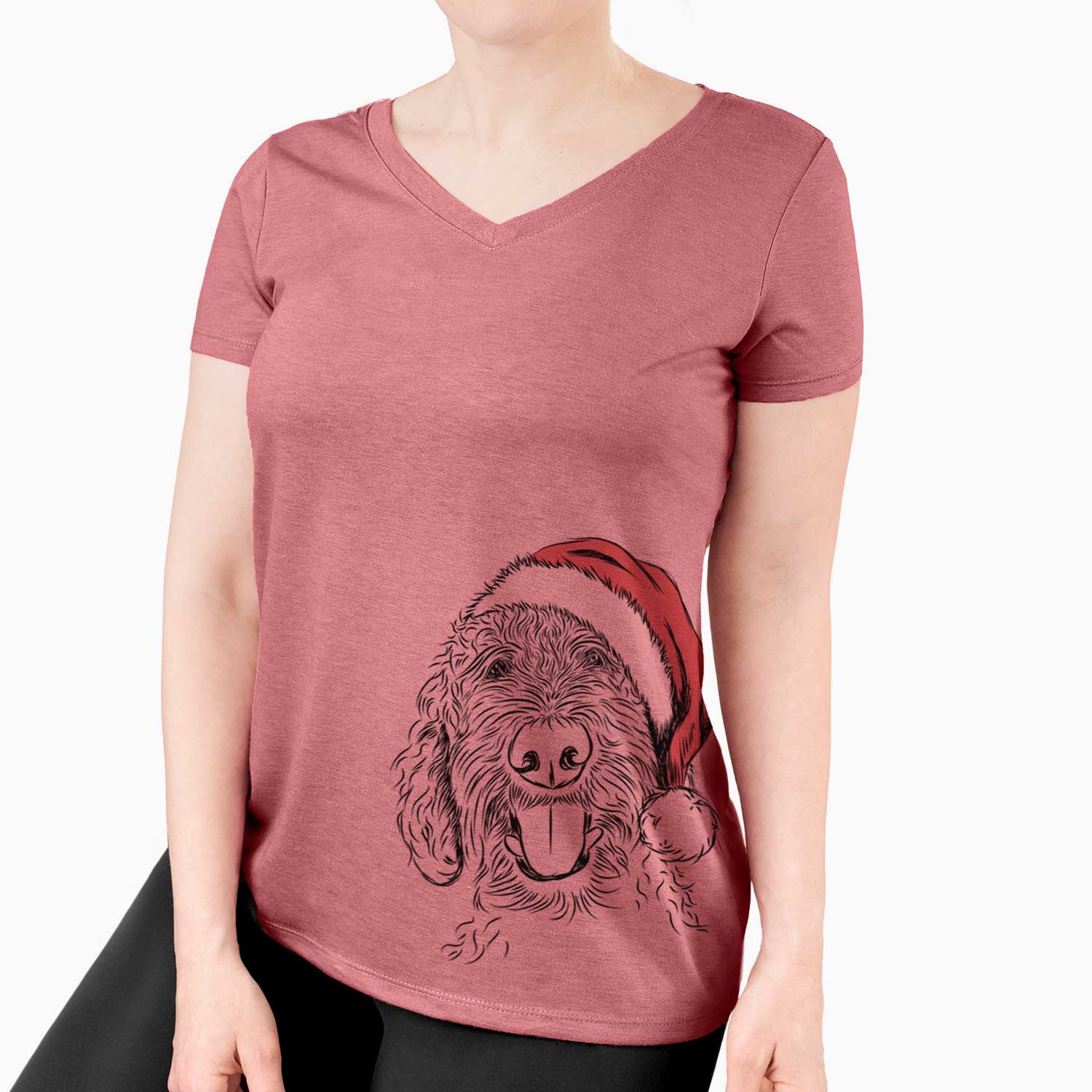 Santa Dixie the Doodle - Women's V-neck Shirt