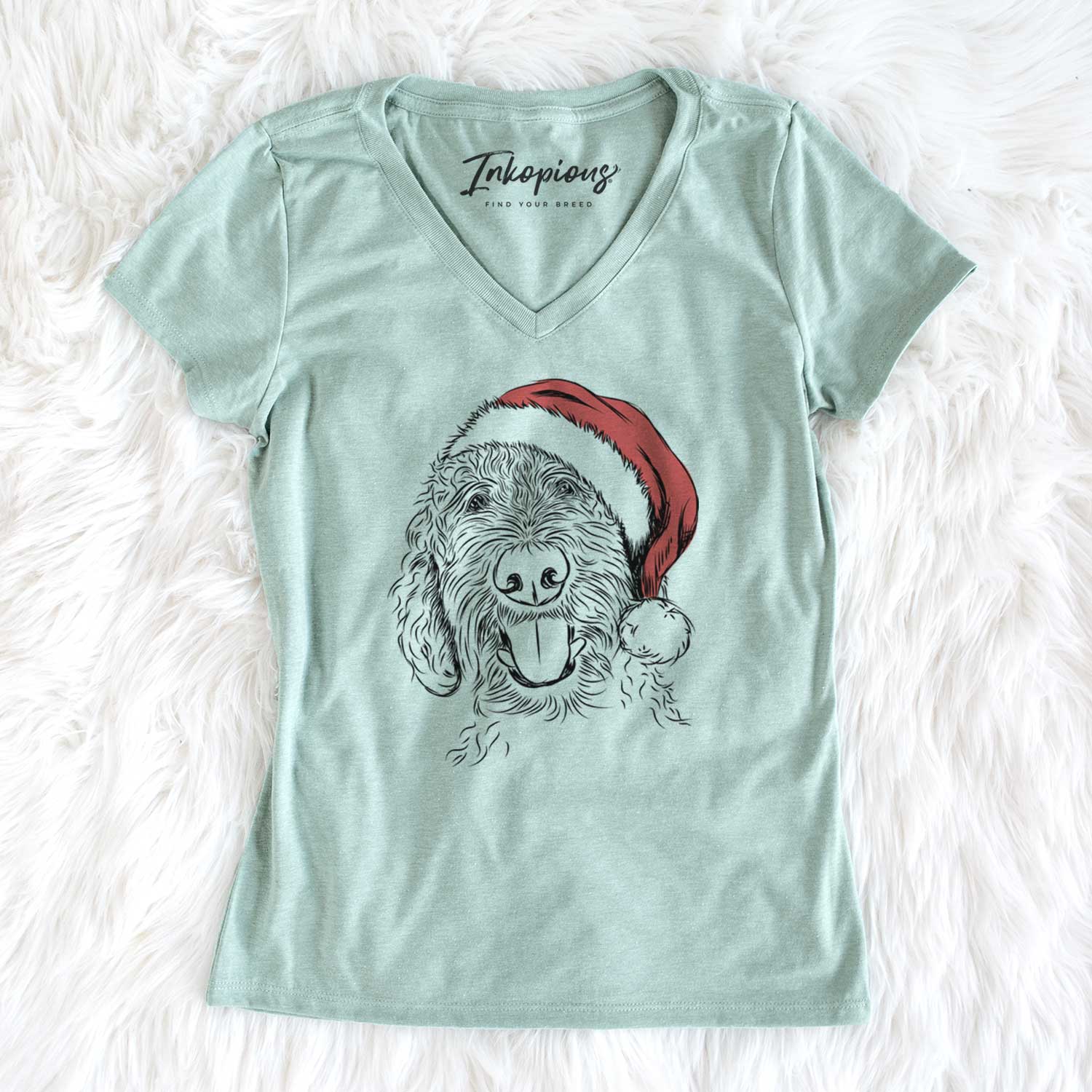 Santa Dixie the Doodle - Women's V-neck Shirt