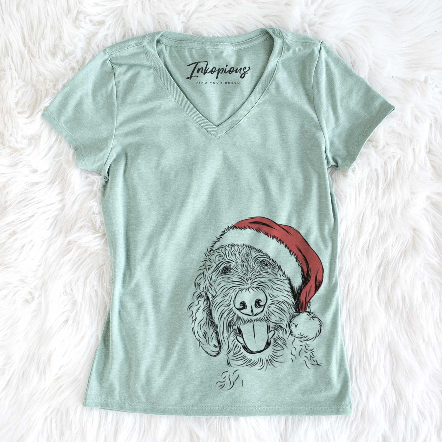 Santa Dixie the Doodle - Women's V-neck Shirt