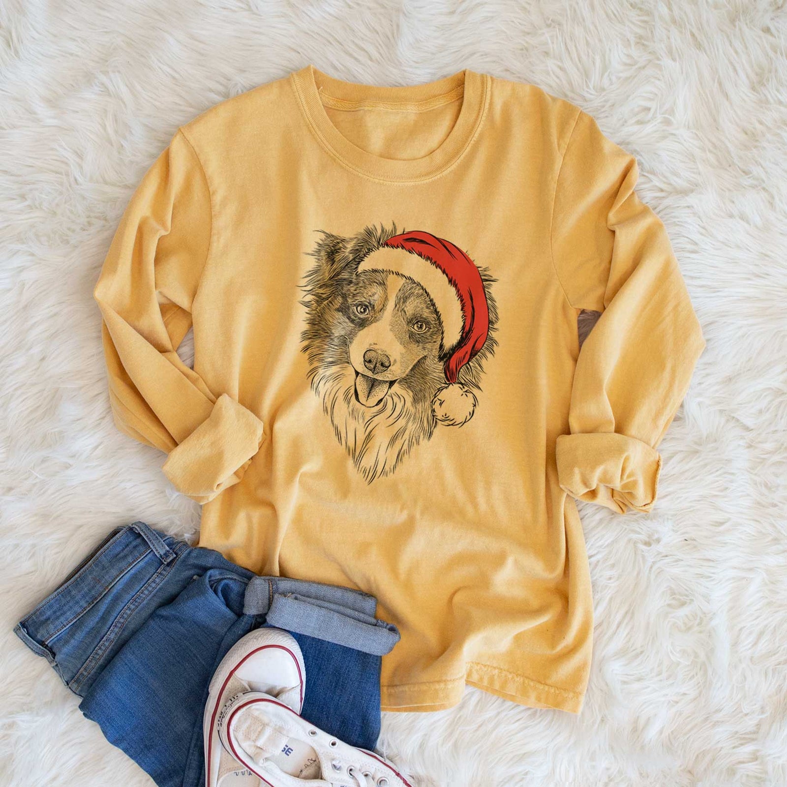 Santa Doc the Mini Aussie - Heavyweight 100% Cotton Long Sleeve