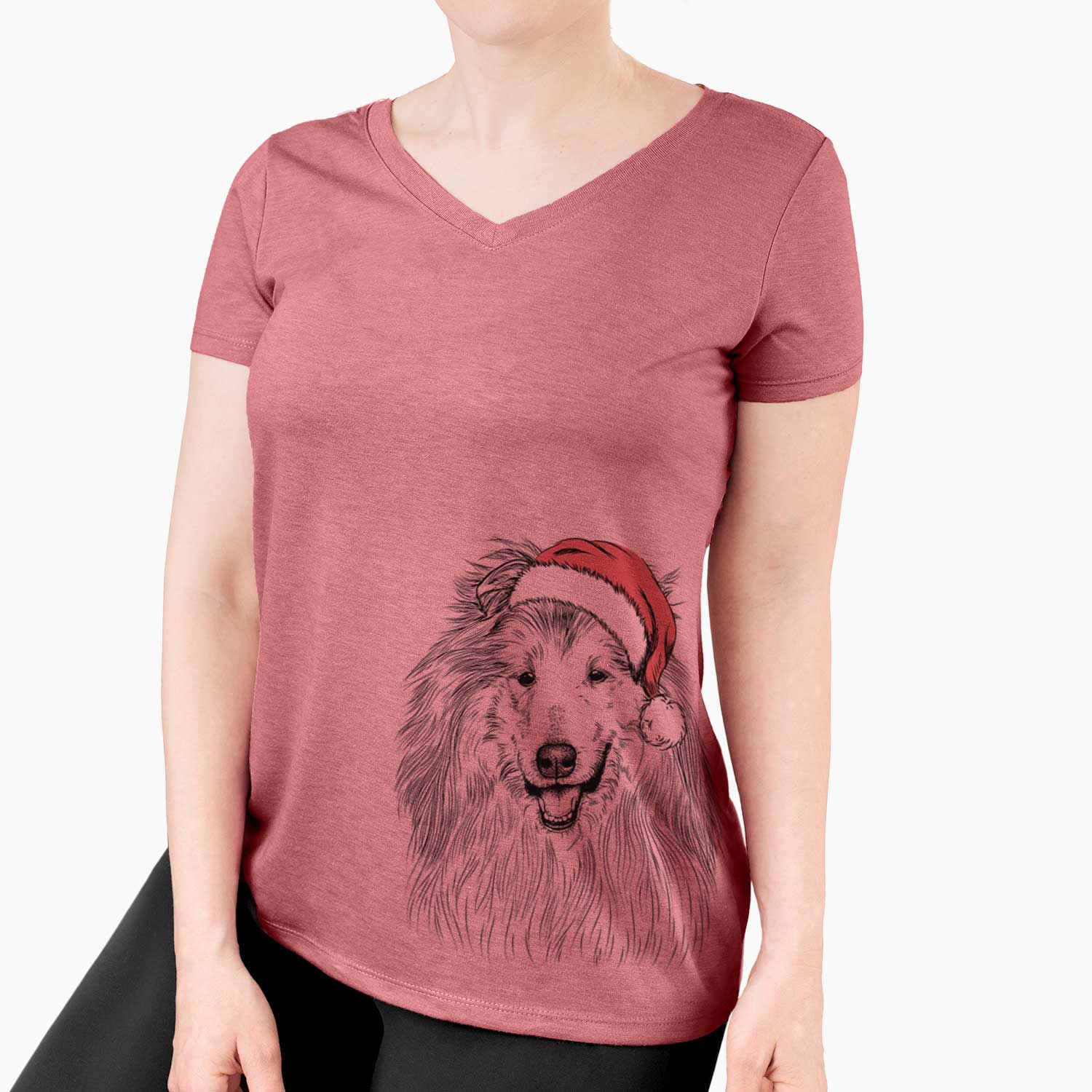 Santa Donnan the Rough Collie - Women's V-neck Shirt