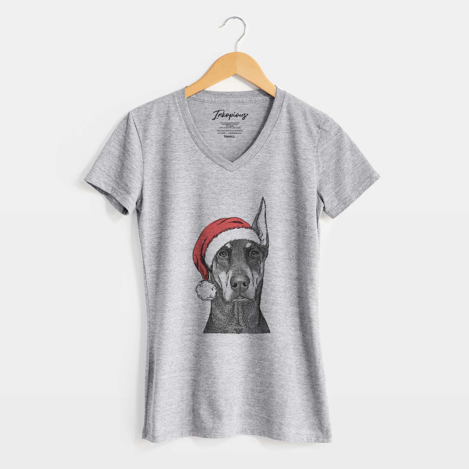Santa Drake the Doberman Pinscher - Women's V-neck Shirt