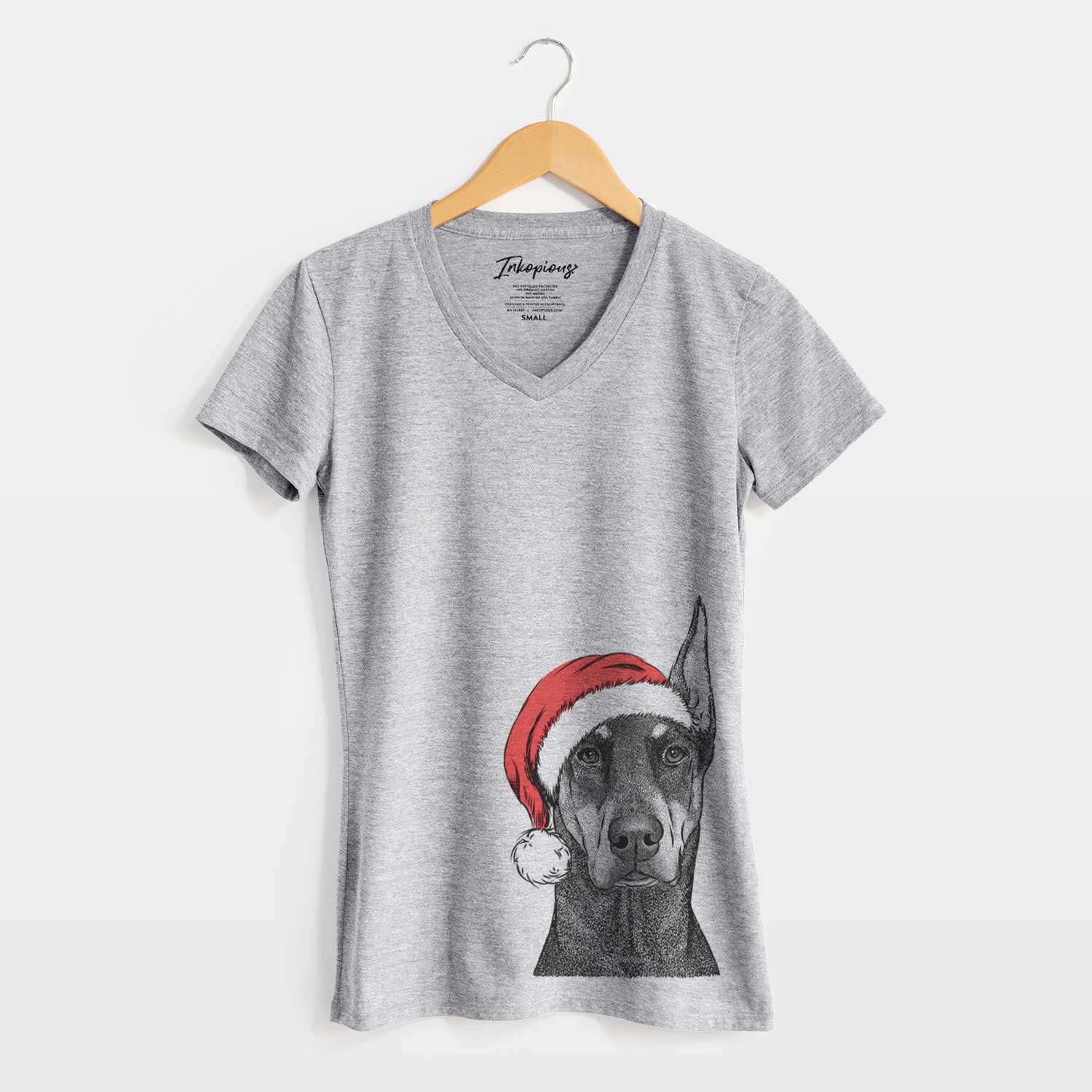Santa Drake the Doberman Pinscher - Women's V-neck Shirt