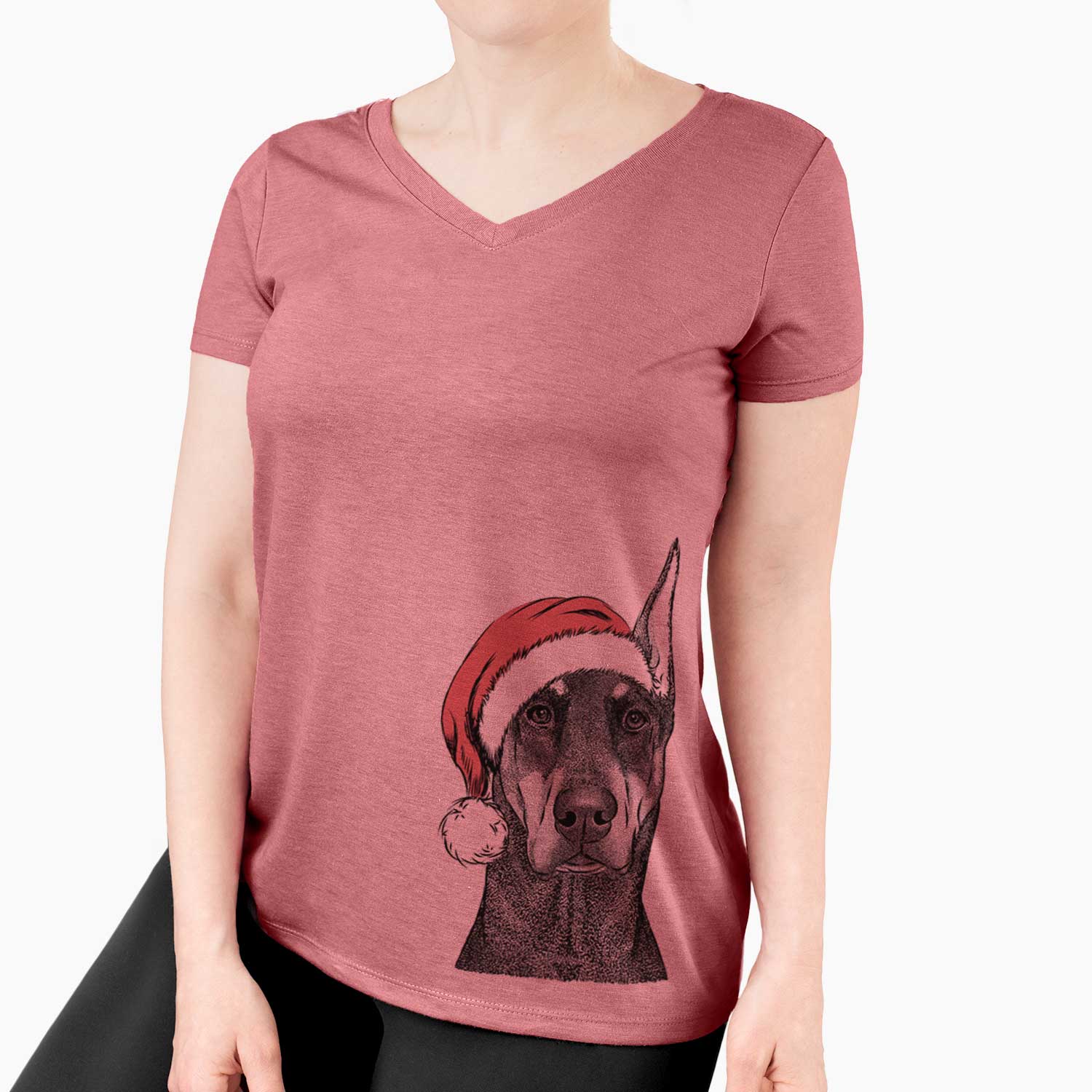 Santa Drake the Doberman Pinscher - Women's V-neck Shirt