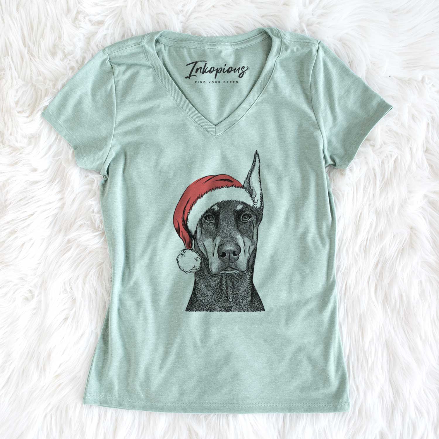 Santa Drake the Doberman Pinscher - Women's V-neck Shirt