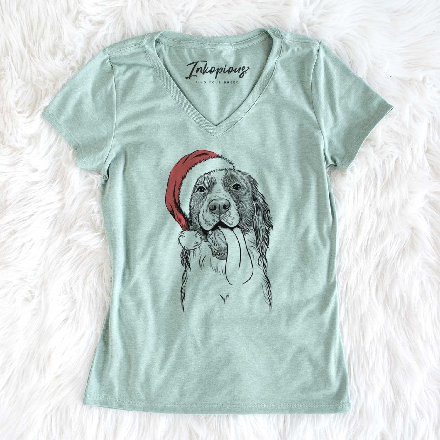 Santa Duke the English Springer Spaniel - Women's V-neck Shirt