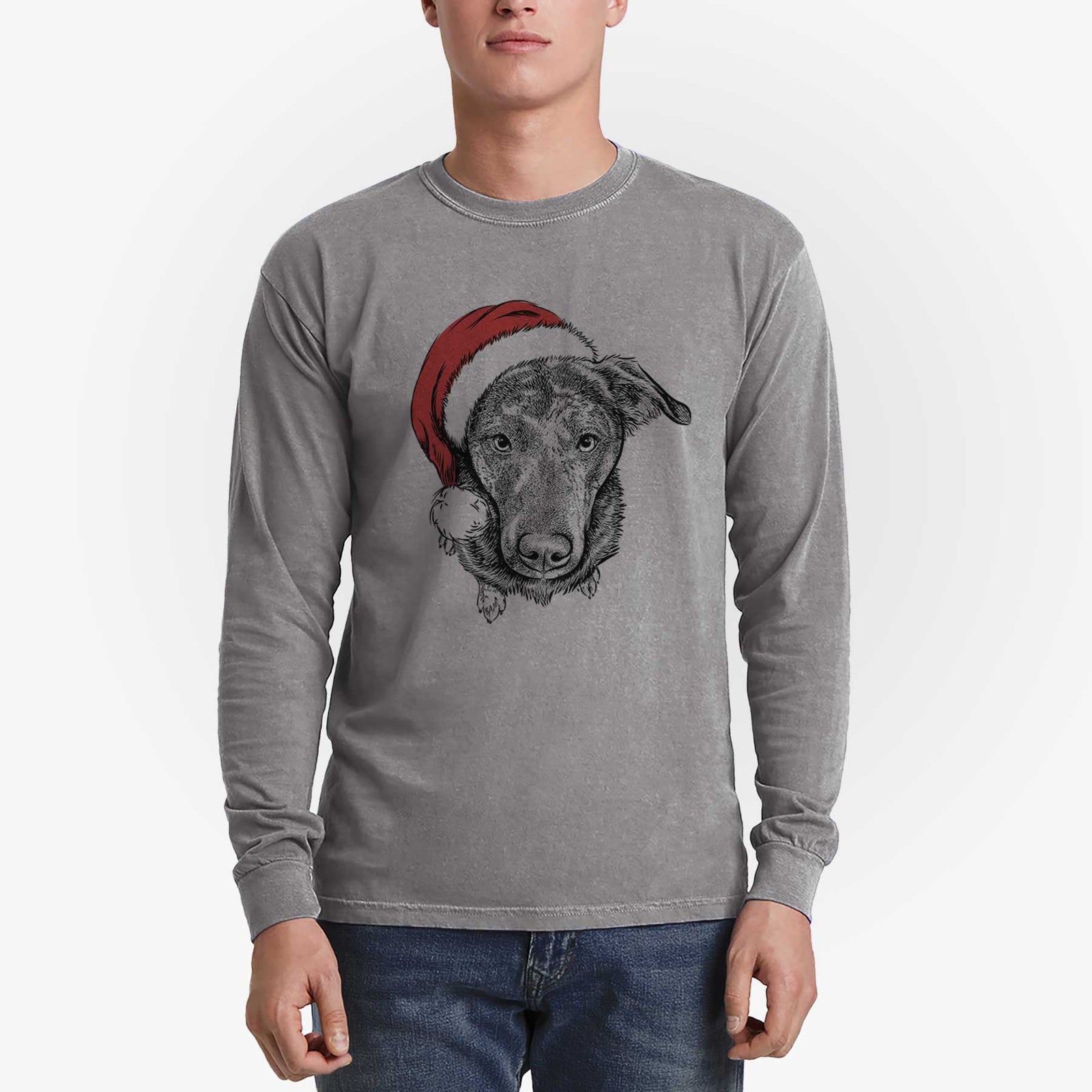Santa Echo the Pitbull Beagle Mix - Heavyweight 100% Cotton Long Sleeve