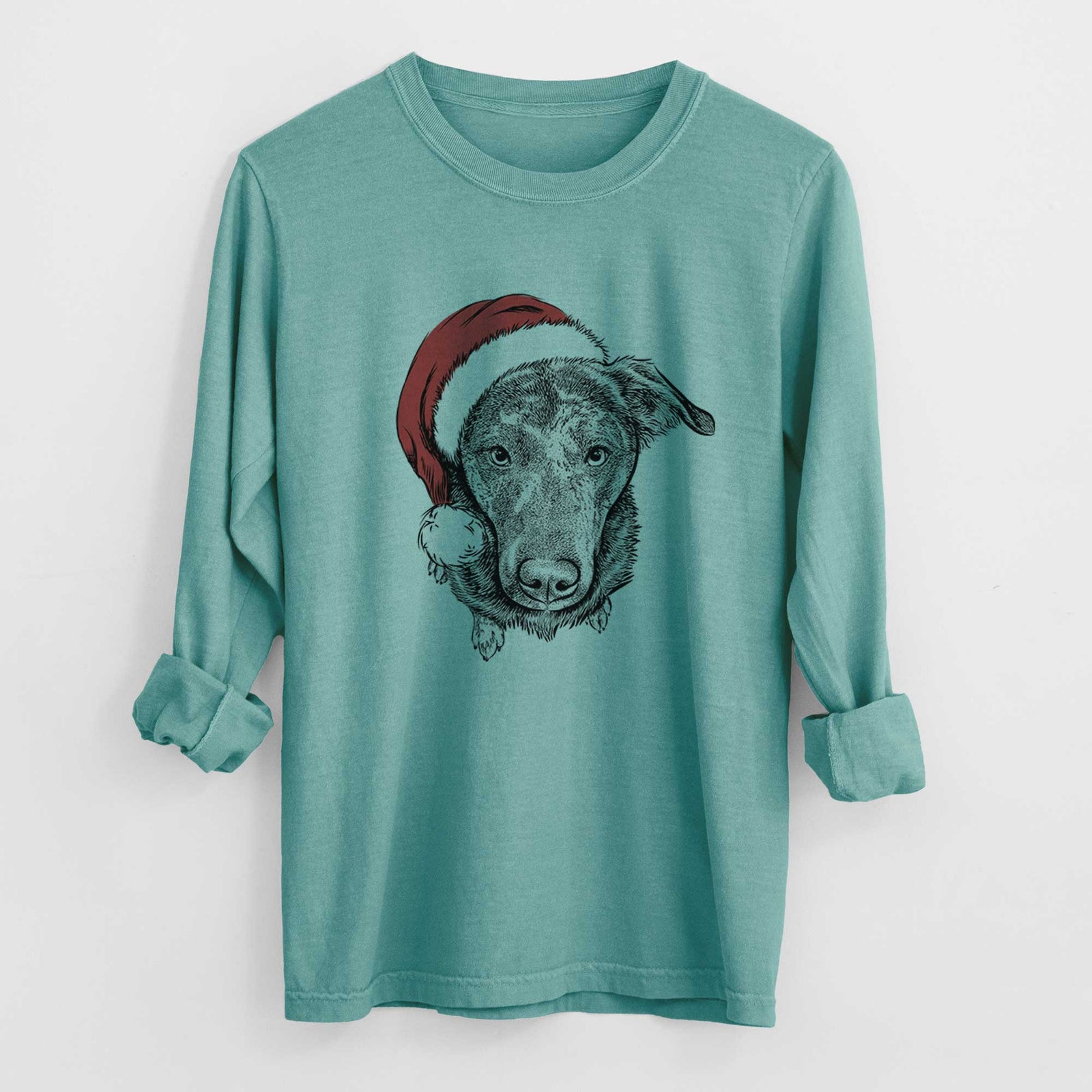 Santa Echo the Pitbull Beagle Mix - Heavyweight 100% Cotton Long Sleeve