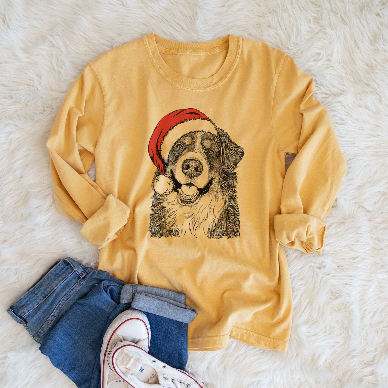 Santa Eiger the Bernese Mountain Dog - Heavyweight 100% Cotton Long Sleeve