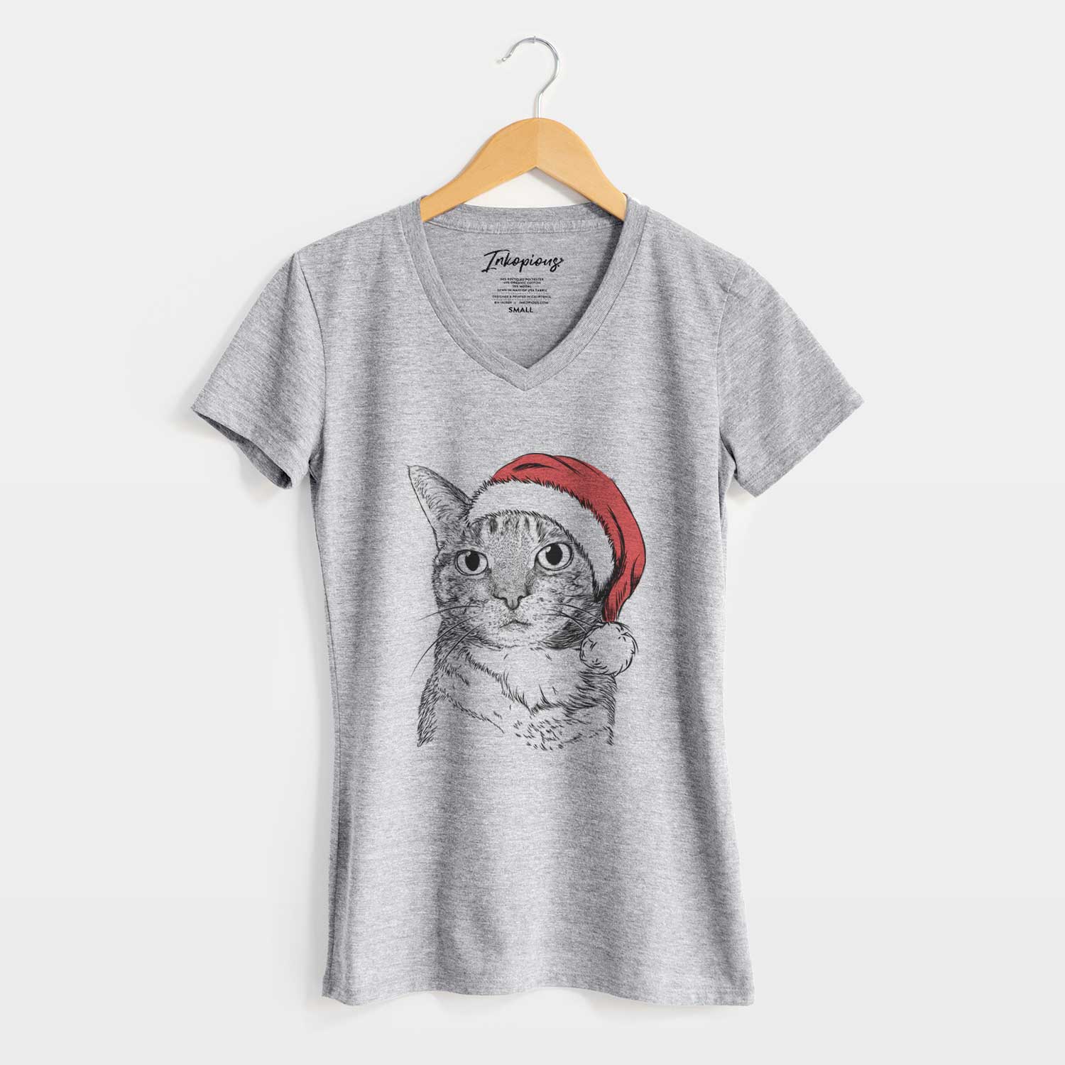 Santa Eleanor the Domestic Shorthair Cat - Women's V-neck Shirt