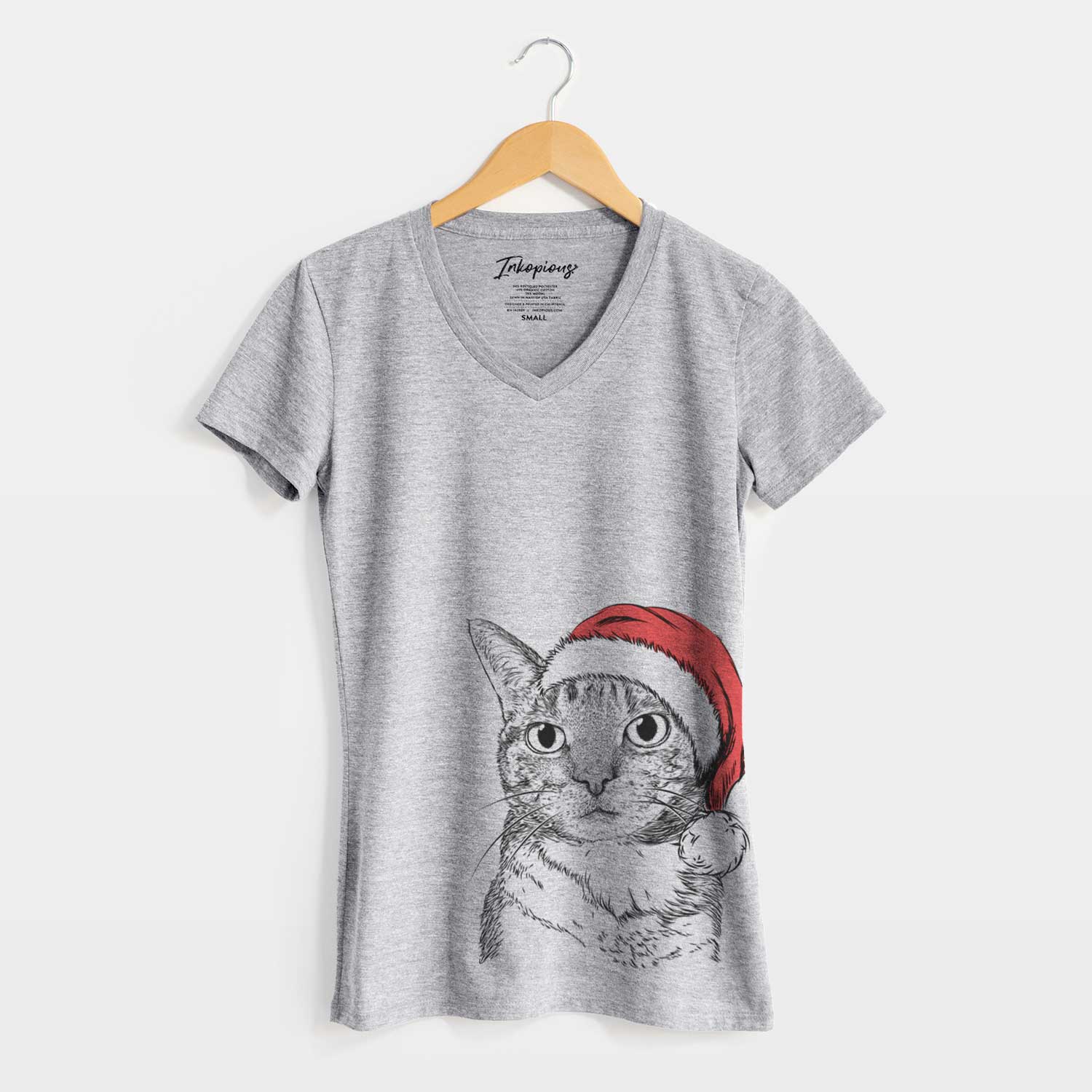 Santa Eleanor the Domestic Shorthair Cat - Women's V-neck Shirt