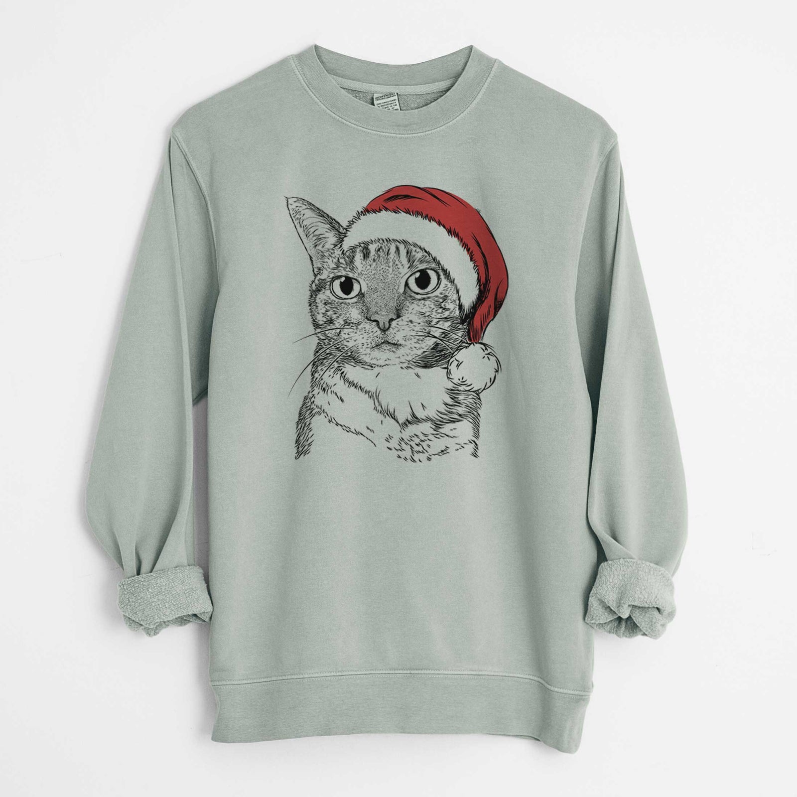 Santa Eleanor the Domestic Shorthair Cat - Unisex Pigment Dyed Crew Sweatshirt