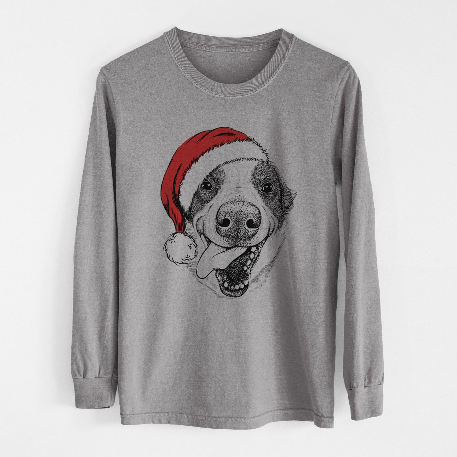Santa Elwood the Border Collie - Heavyweight 100% Cotton Long Sleeve
