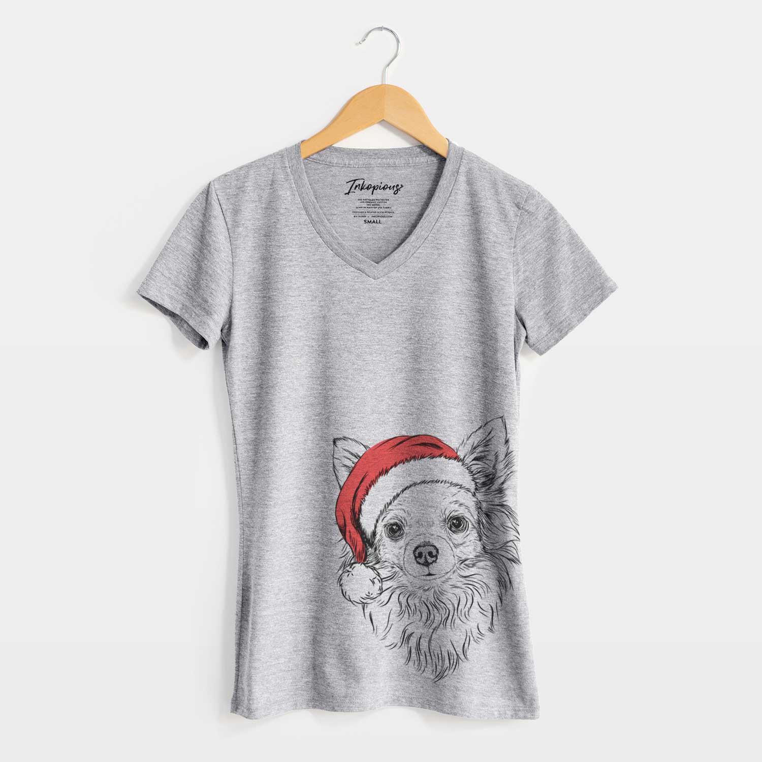 Santa Emma the Longhaired Chihuahua - Women's V-neck Shirt