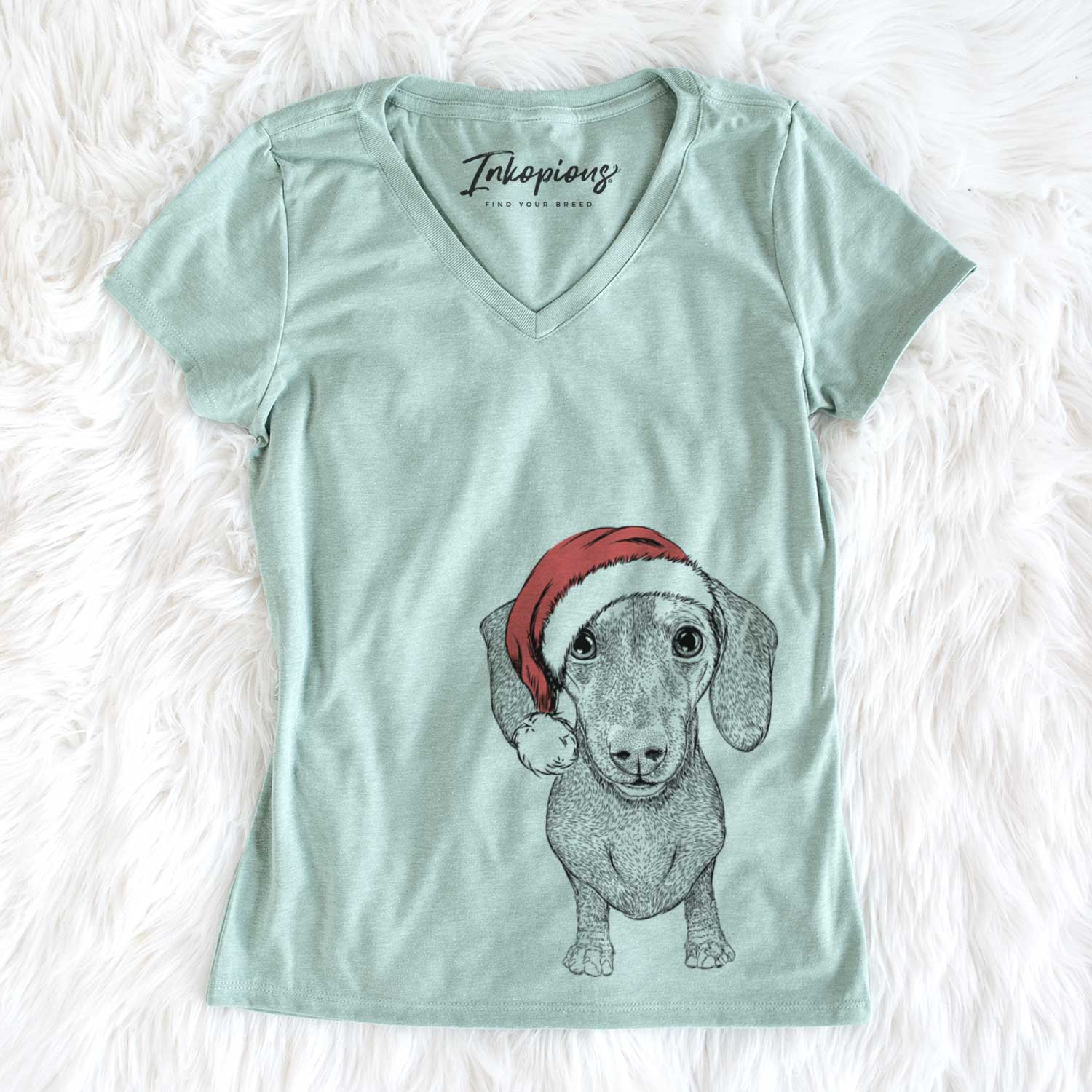 Santa Ernie the Mini Dachshund - Women's V-neck Shirt