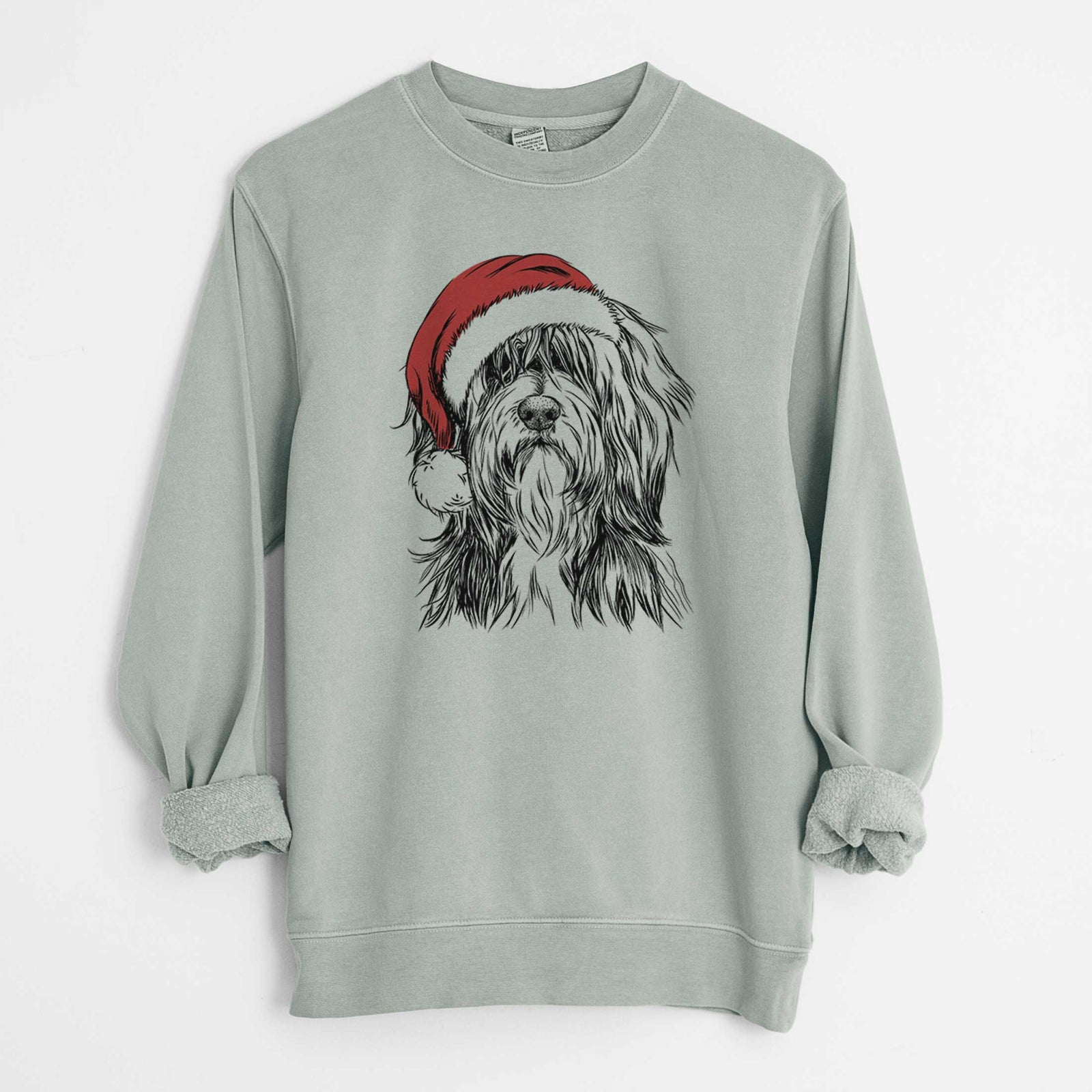 Santa Fiji the Polish Lowland Sheepdog - Unisex Pigment Dyed Crew Sweatshirt