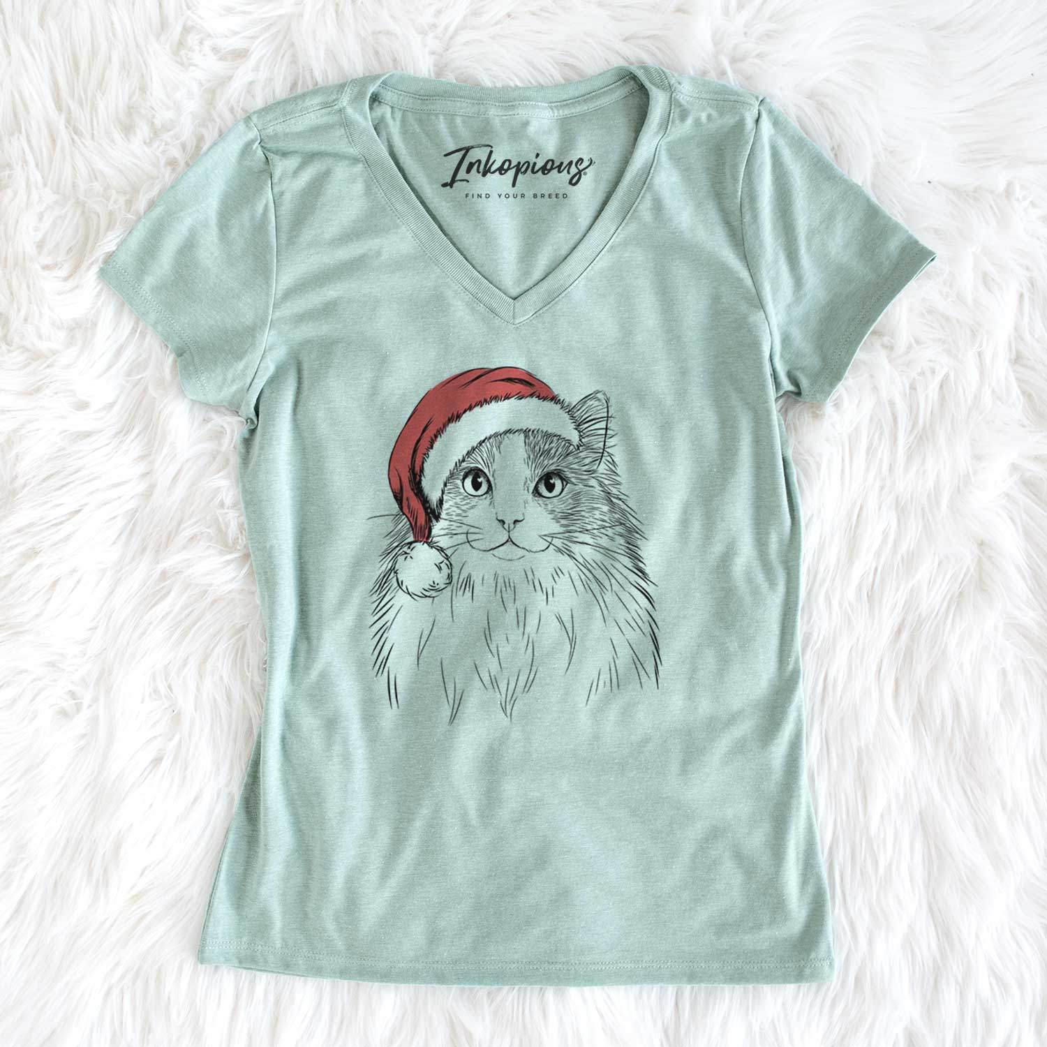 Santa Fiona the Ragdoll Cat - Women's V-neck Shirt