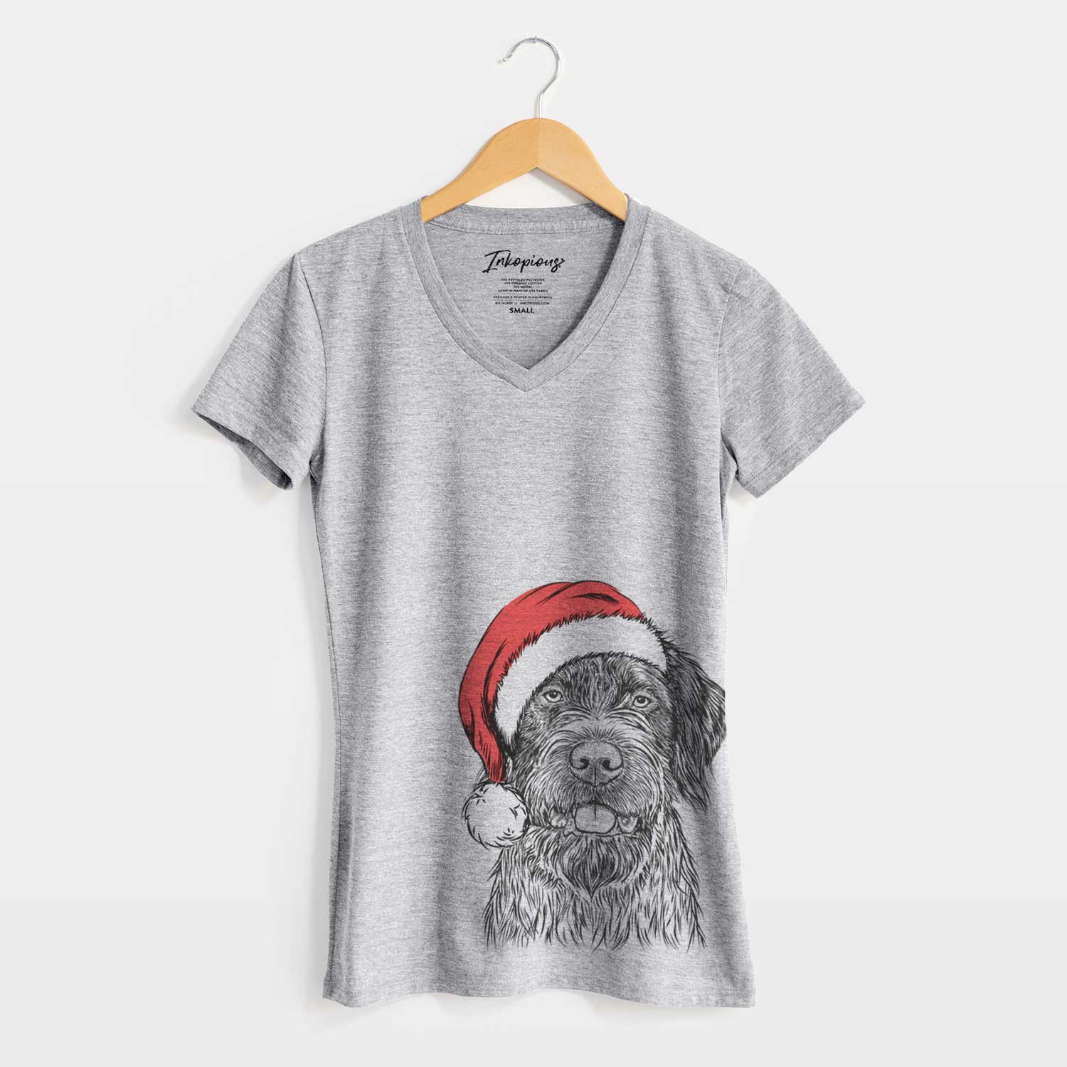 Santa Fletcher the Wirehaired Pointing Griffon - Women's V-neck Shirt