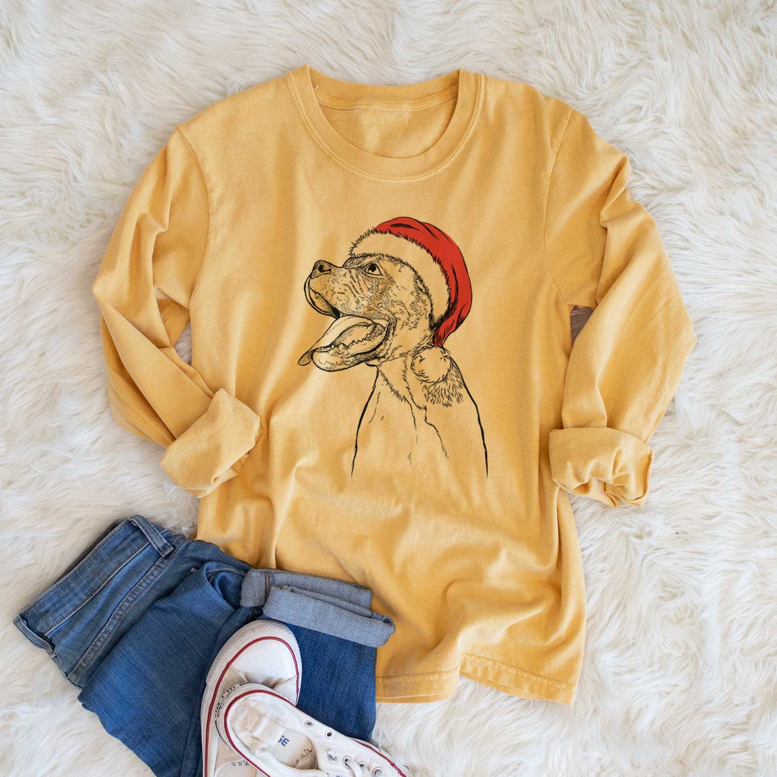 Santa Floyd the Boxer - Heavyweight 100% Cotton Long Sleeve