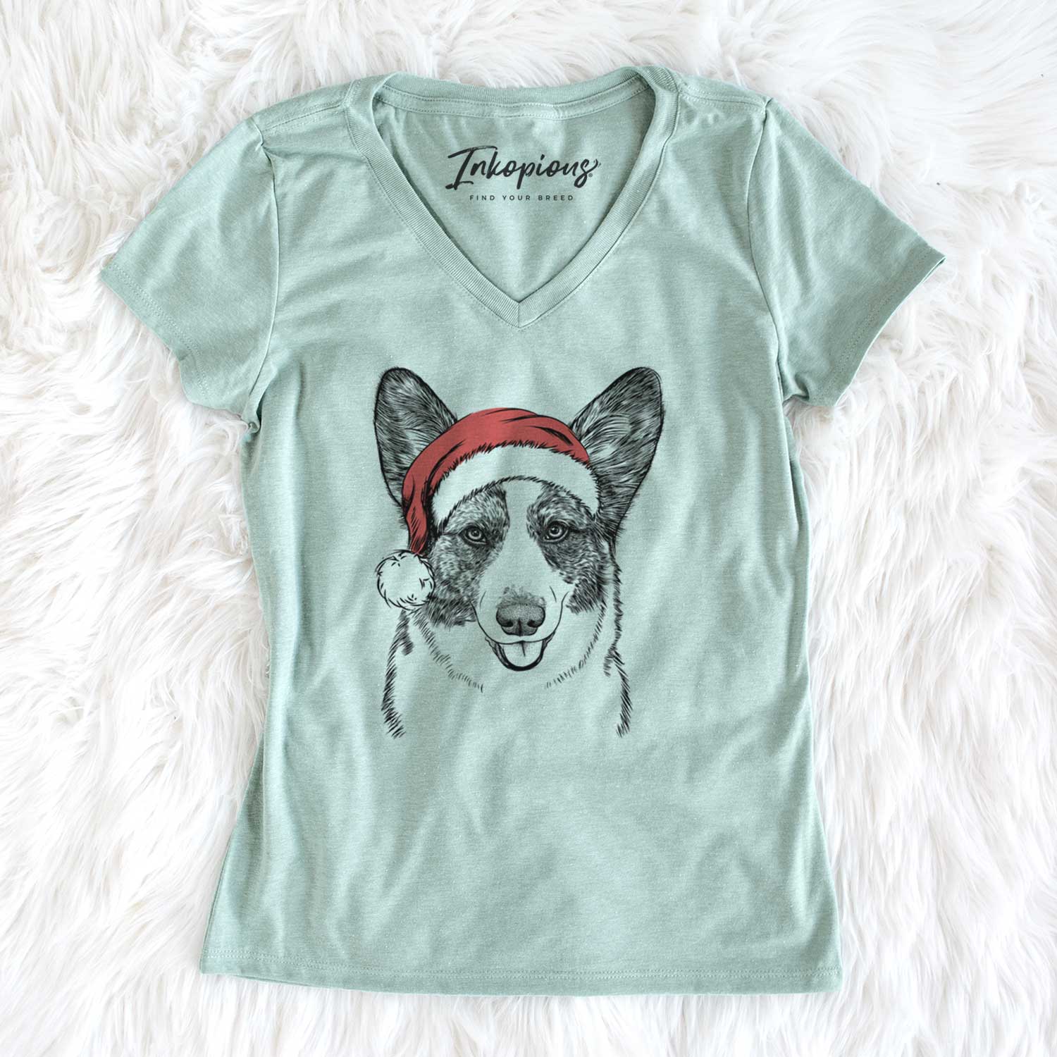 Santa Gabby the Cardigan Welsh Corgi - Women's V-neck Shirt