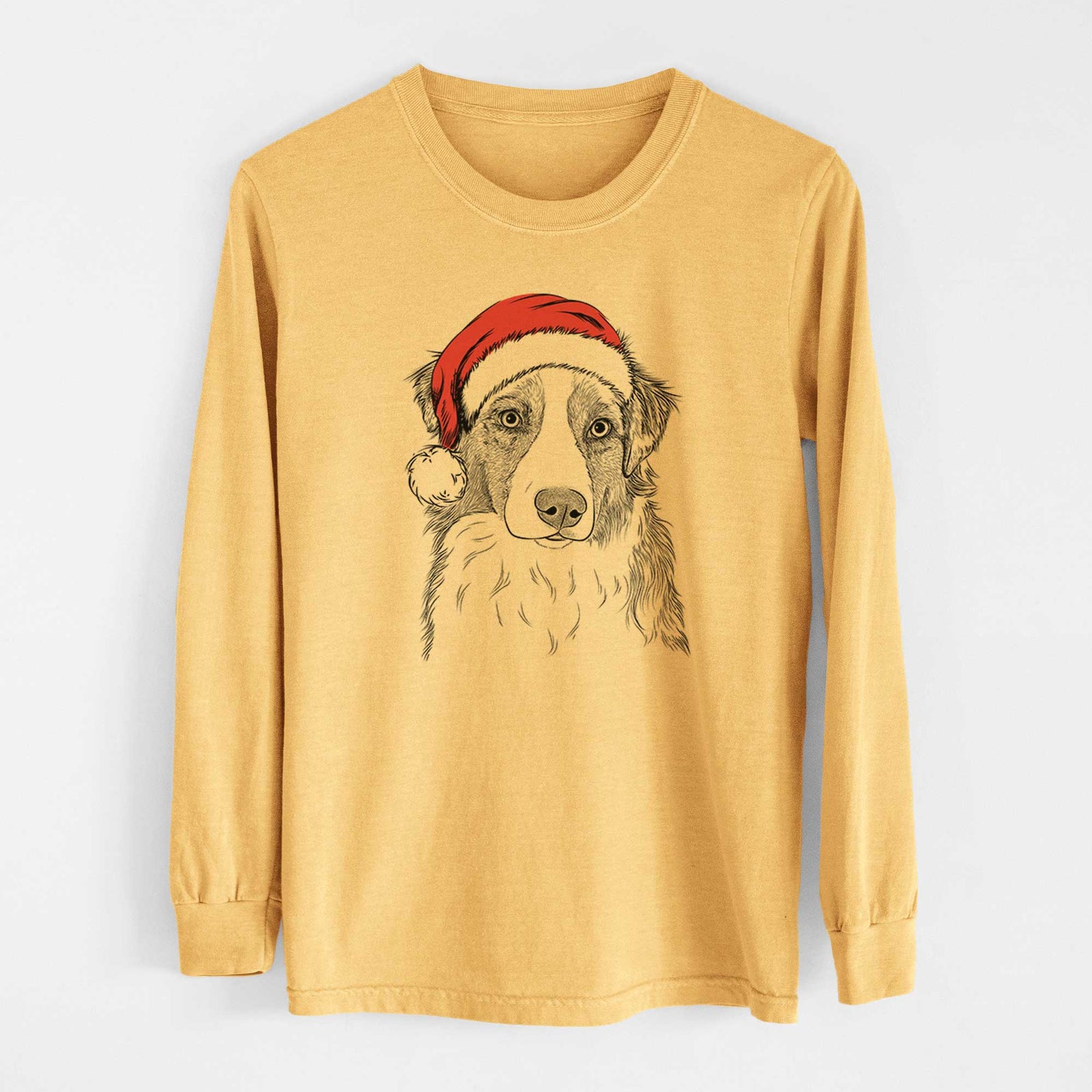 Santa Ginger the Australian Shepherd - Heavyweight 100% Cotton Long Sleeve