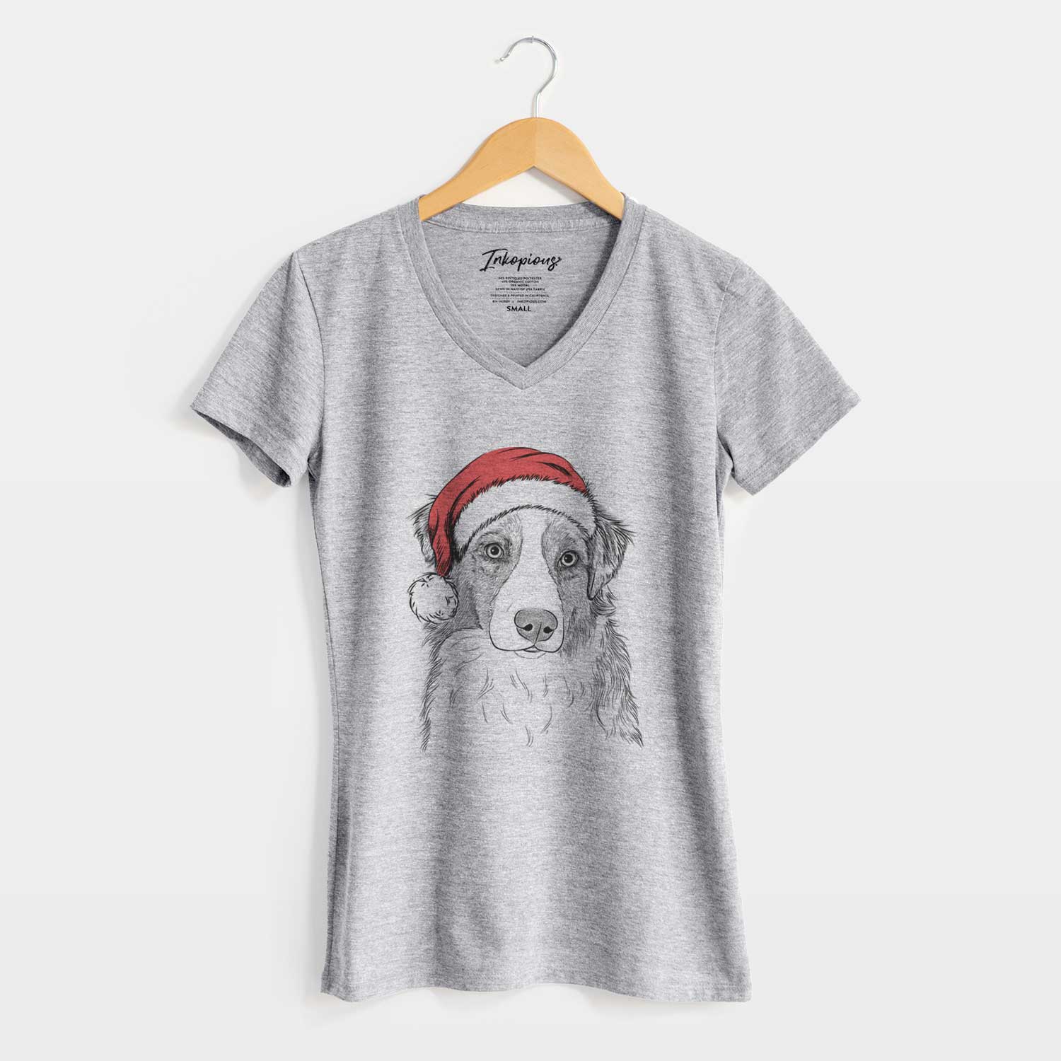 Santa Ginger the Australian Shepherd - Women's V-neck Shirt