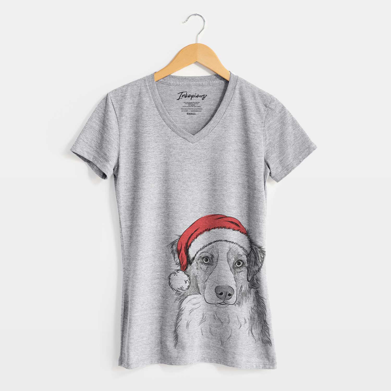 Santa Ginger the Australian Shepherd - Women's V-neck Shirt