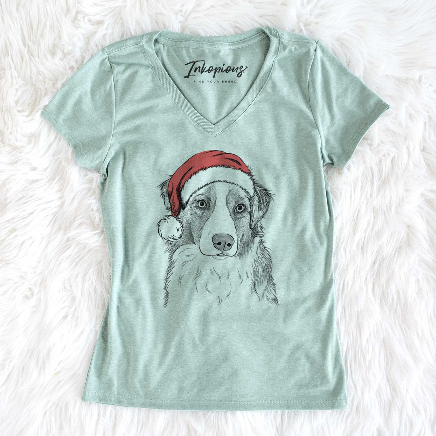 Santa Ginger the Australian Shepherd - Women's V-neck Shirt