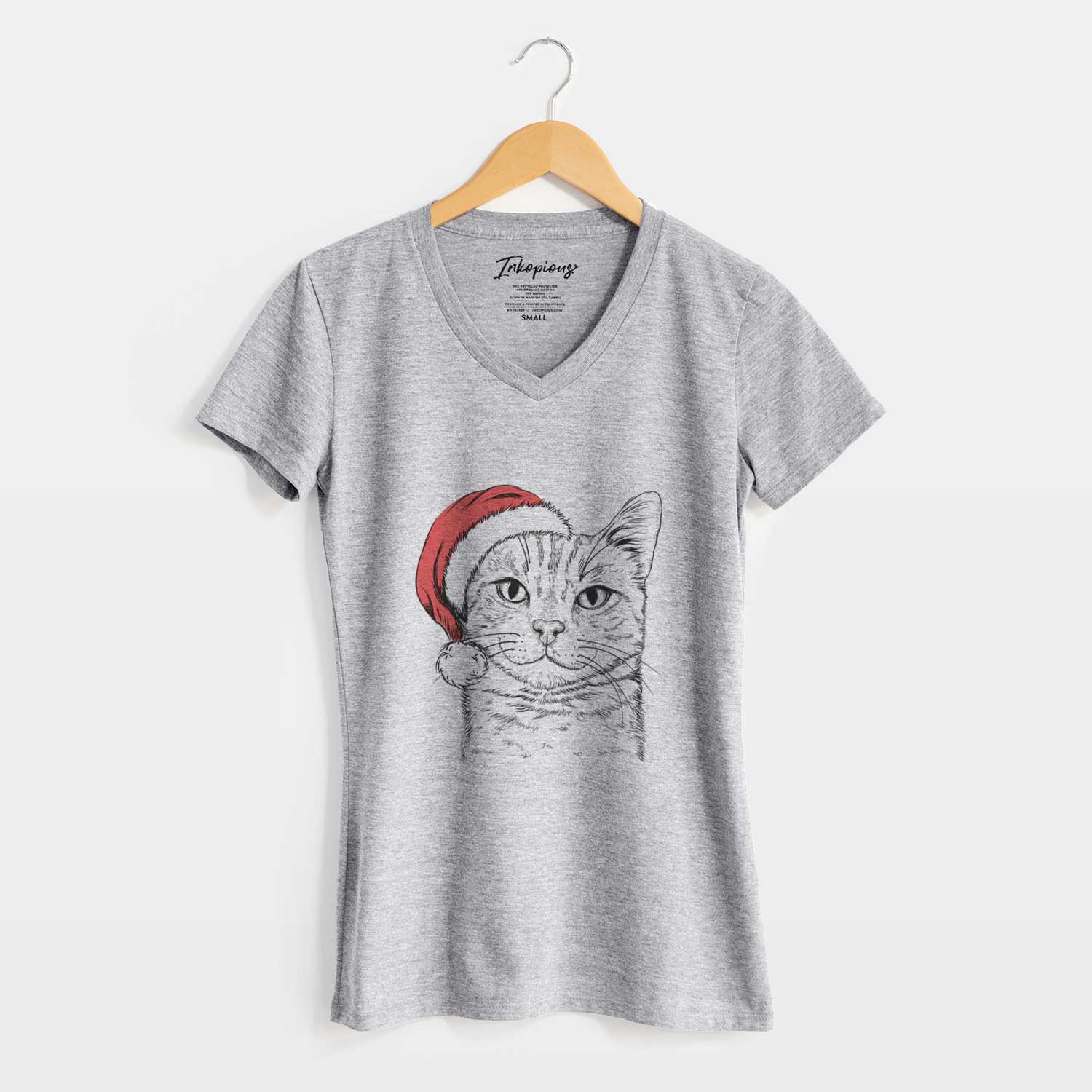 Santa Ginger Tom the Tabby Cat - Women's V-neck Shirt