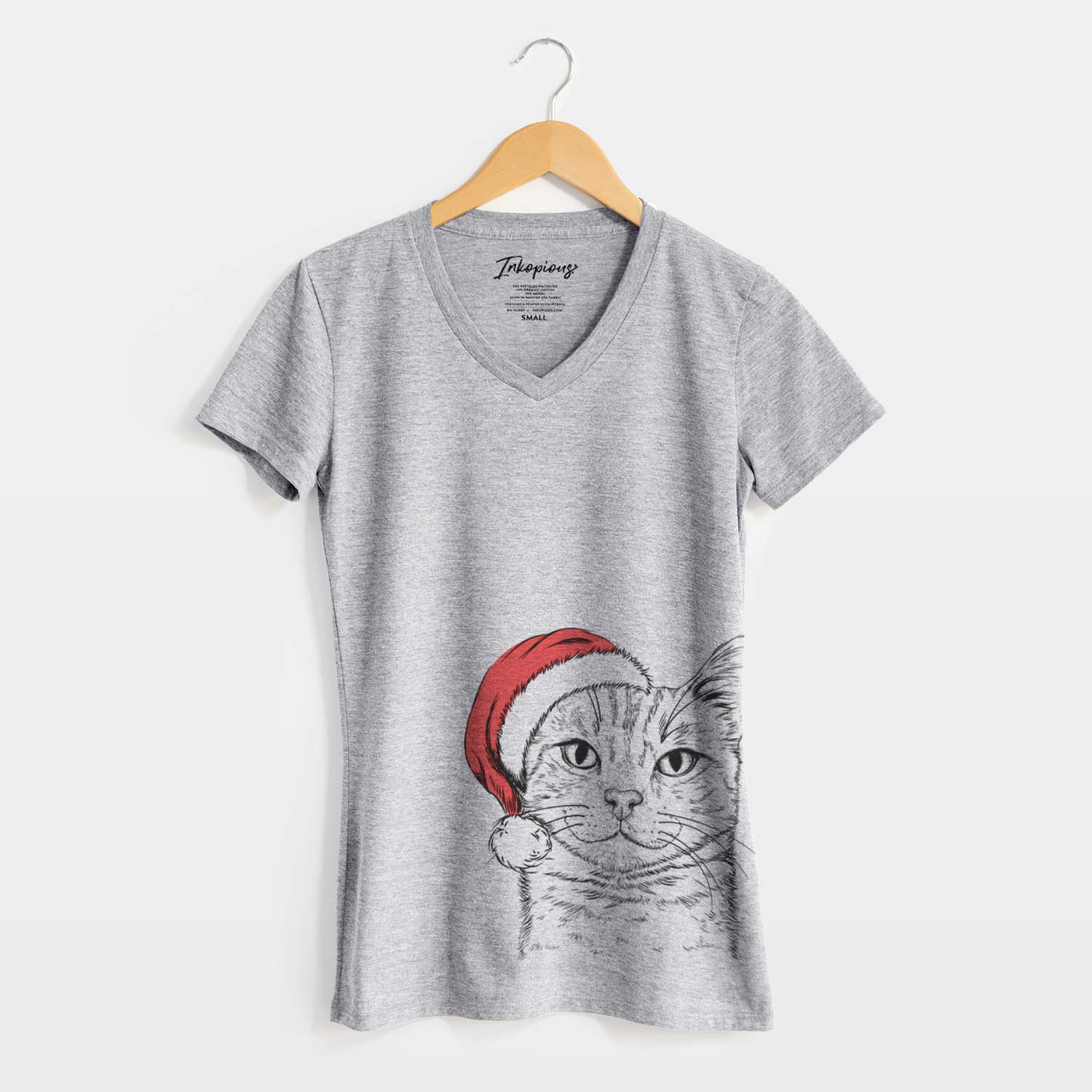 Santa Ginger Tom the Tabby Cat - Women's V-neck Shirt