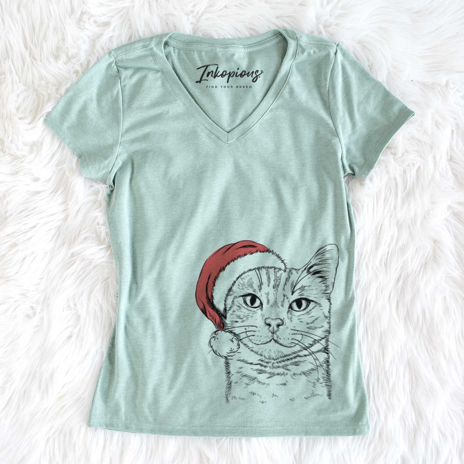 Santa Ginger Tom the Tabby Cat - Women's V-neck Shirt