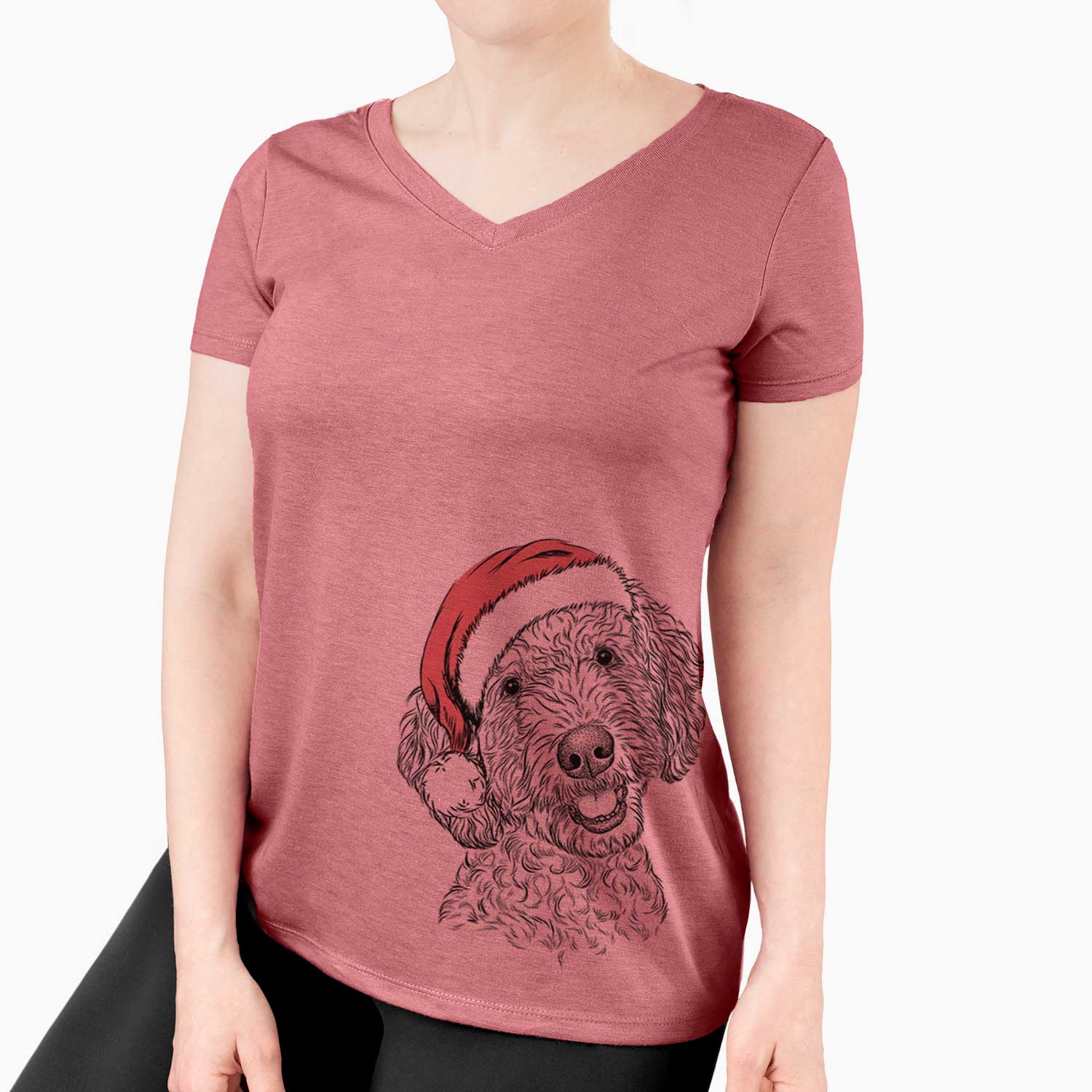 Santa Gizmo the Goldendoodle - Women's V-neck Shirt
