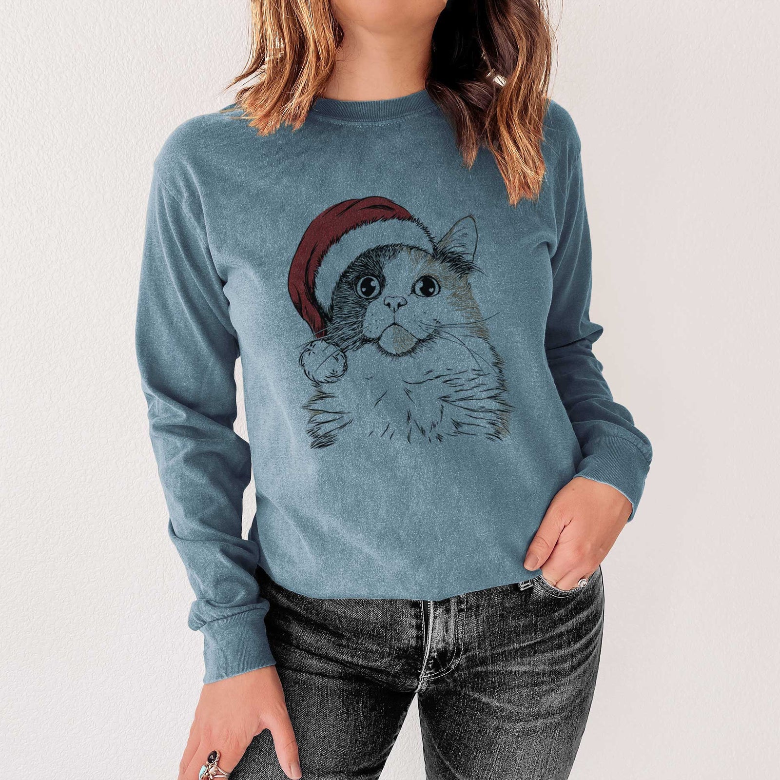 Santa Greta the Calico Cat - Heavyweight 100% Cotton Long Sleeve