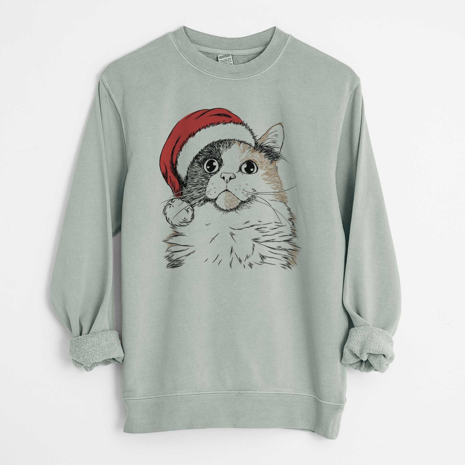 Santa Greta the Calico Cat - Unisex Pigment Dyed Crew Sweatshirt