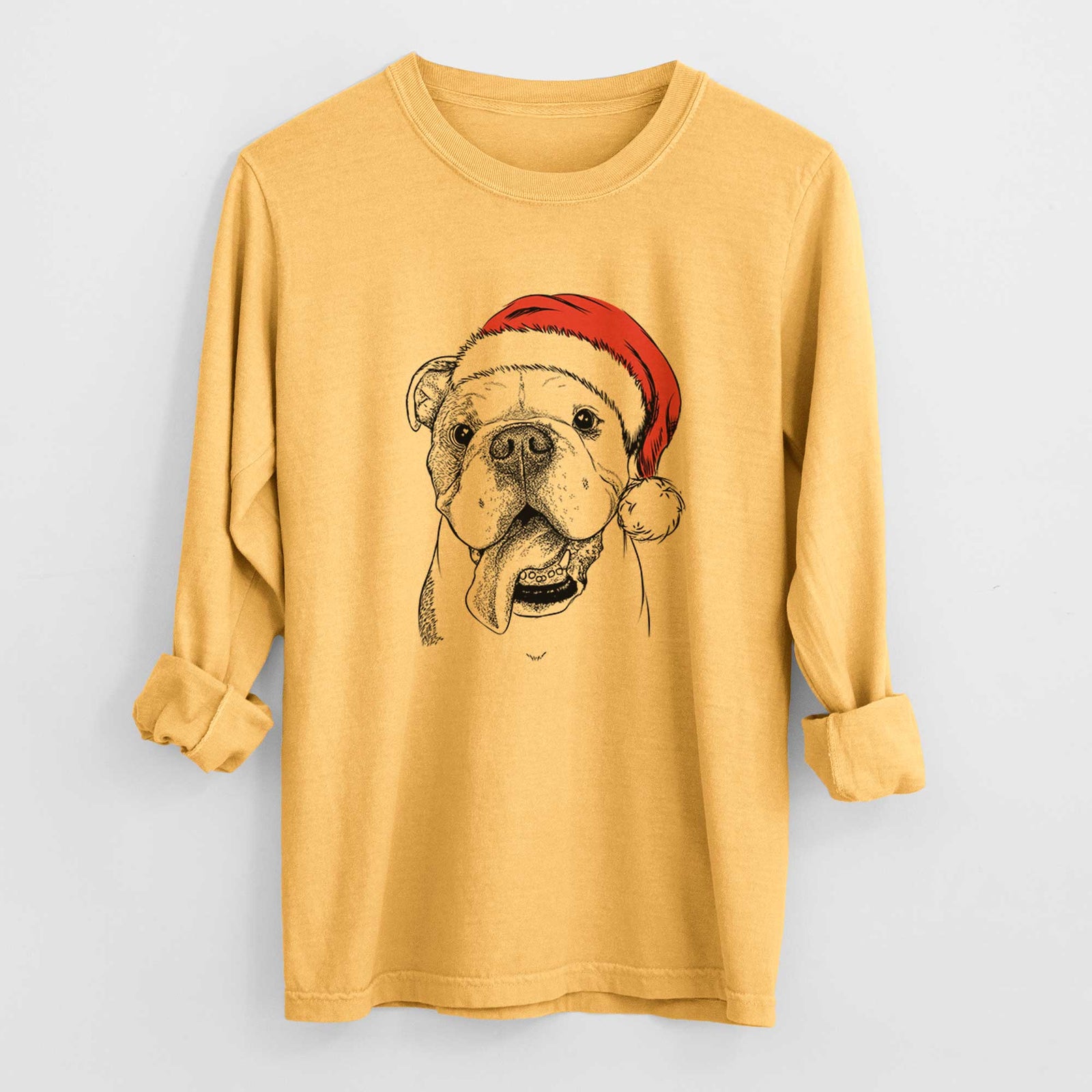 Santa Hank the English Bulldog - Heavyweight 100% Cotton Long Sleeve